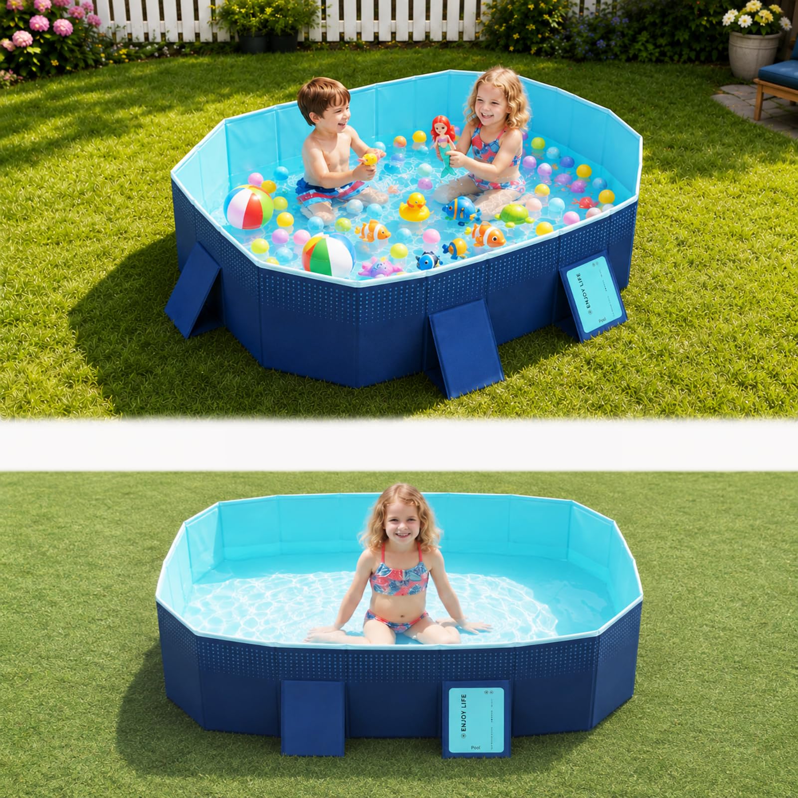 Japard Foldable Non-Inflatable Pool Small 73" Above Ground Kids Adults Blue