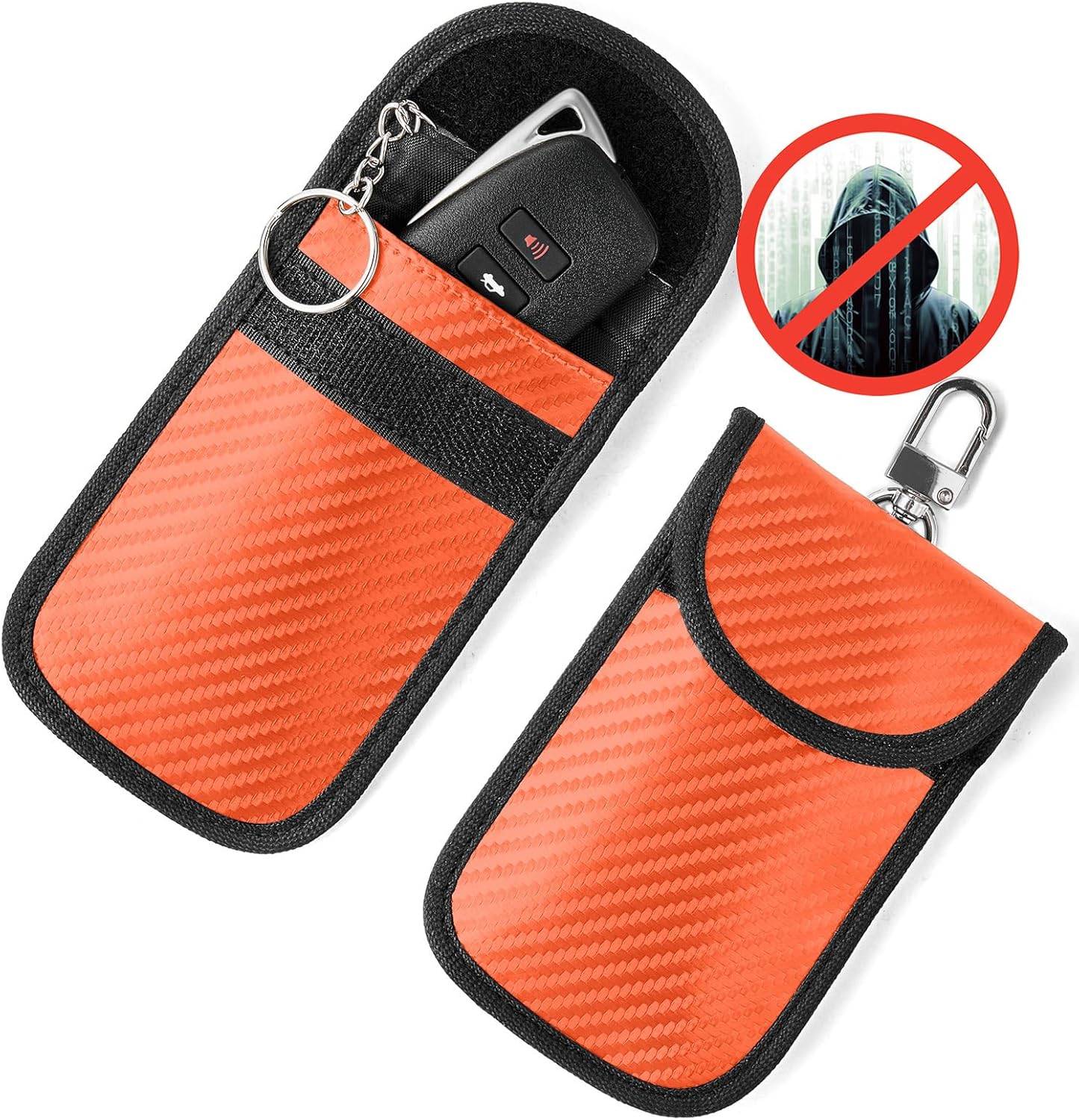 Upgraded Faraday Bag for Key Fob (2 Pack), Premium Faraday Key Fob Protector– Automobile RFID Sign Blocking, Automobile Safety Safety, Anti-Theft Pouch, Anti-Hacking Case Blocker Orange
