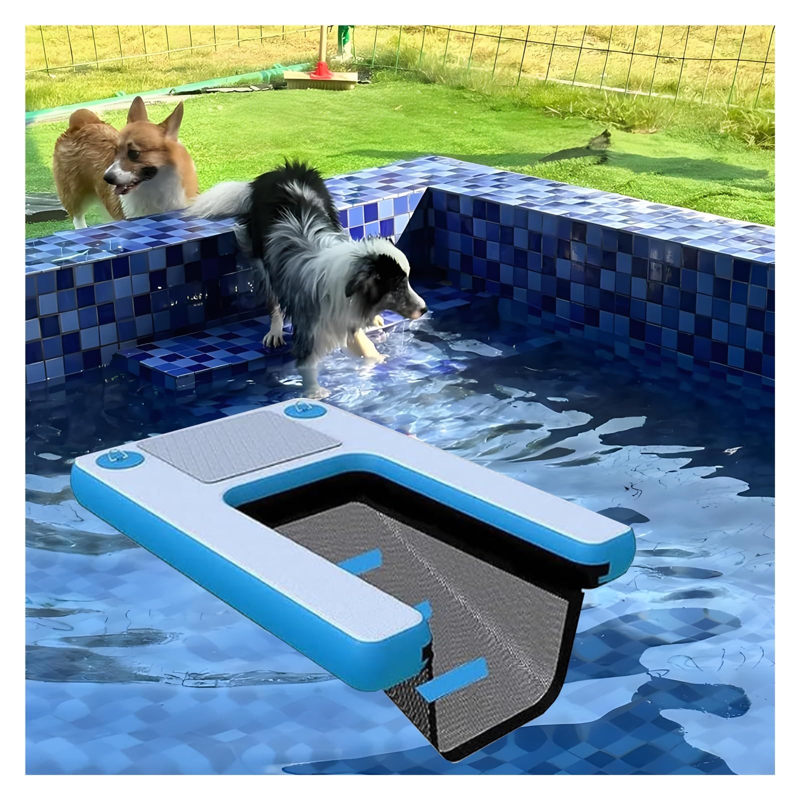 rampa de agua para perros Rampa De Agua Ligera Para Perros, Escalera Inflable Flotante De 99 Cm De Ancho Para Piscinas, Plataforma Reutilizable Con Bomba, Cuerda Y Kit De Reparación, Antideslizante.(B