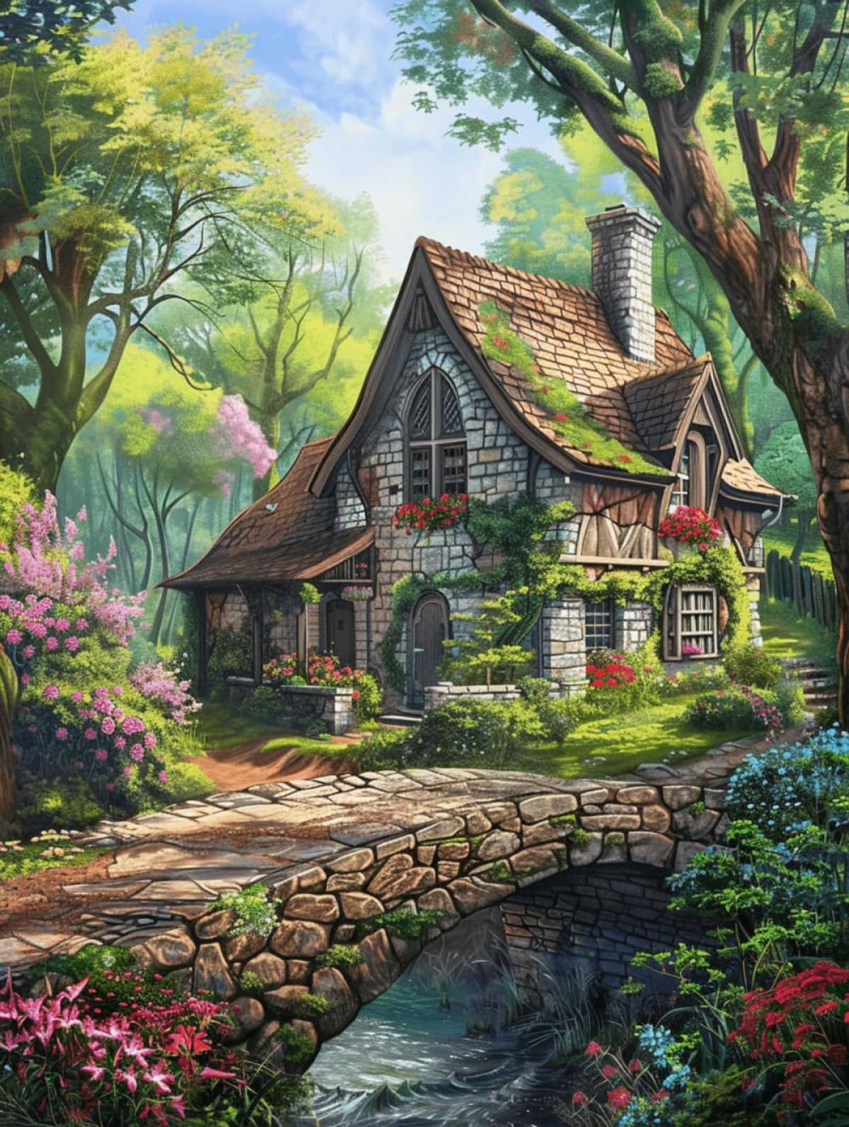 Set De Bordado DIY Para Adultos Paisaje De Cabaña En El Bosque De Dibujos Animados Patrón De Bordados Con Cuentas,Kit De Bordado Con Cuentass,Juego De Perla Para Colgar En La Pared En 3D 30x40cm