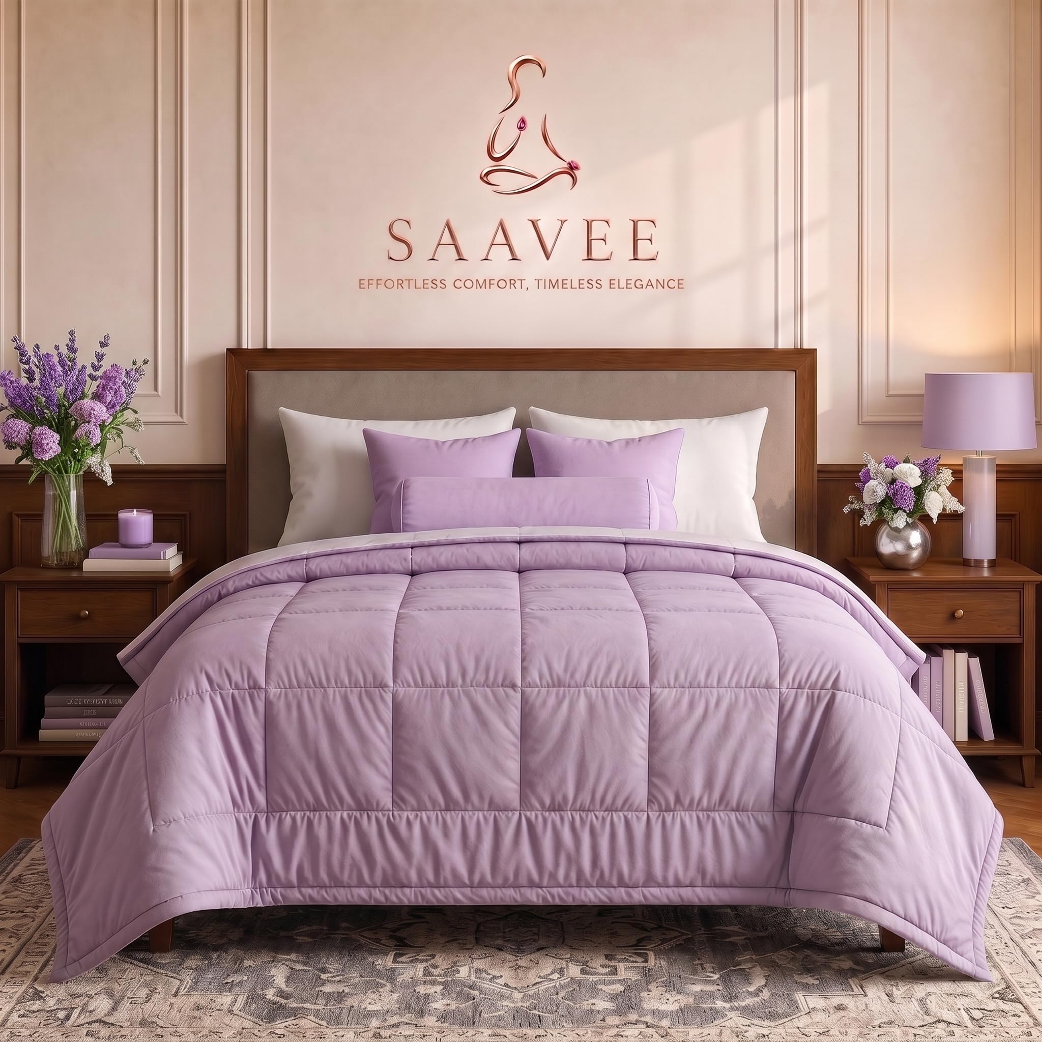 King Size AC Comforter for Double Bed 220 x 240 cm, Quilted Solid Color Ultra Soft Microfiber Bedding with Fluffy Lightweight All Season Comfort- Lilac-image-36