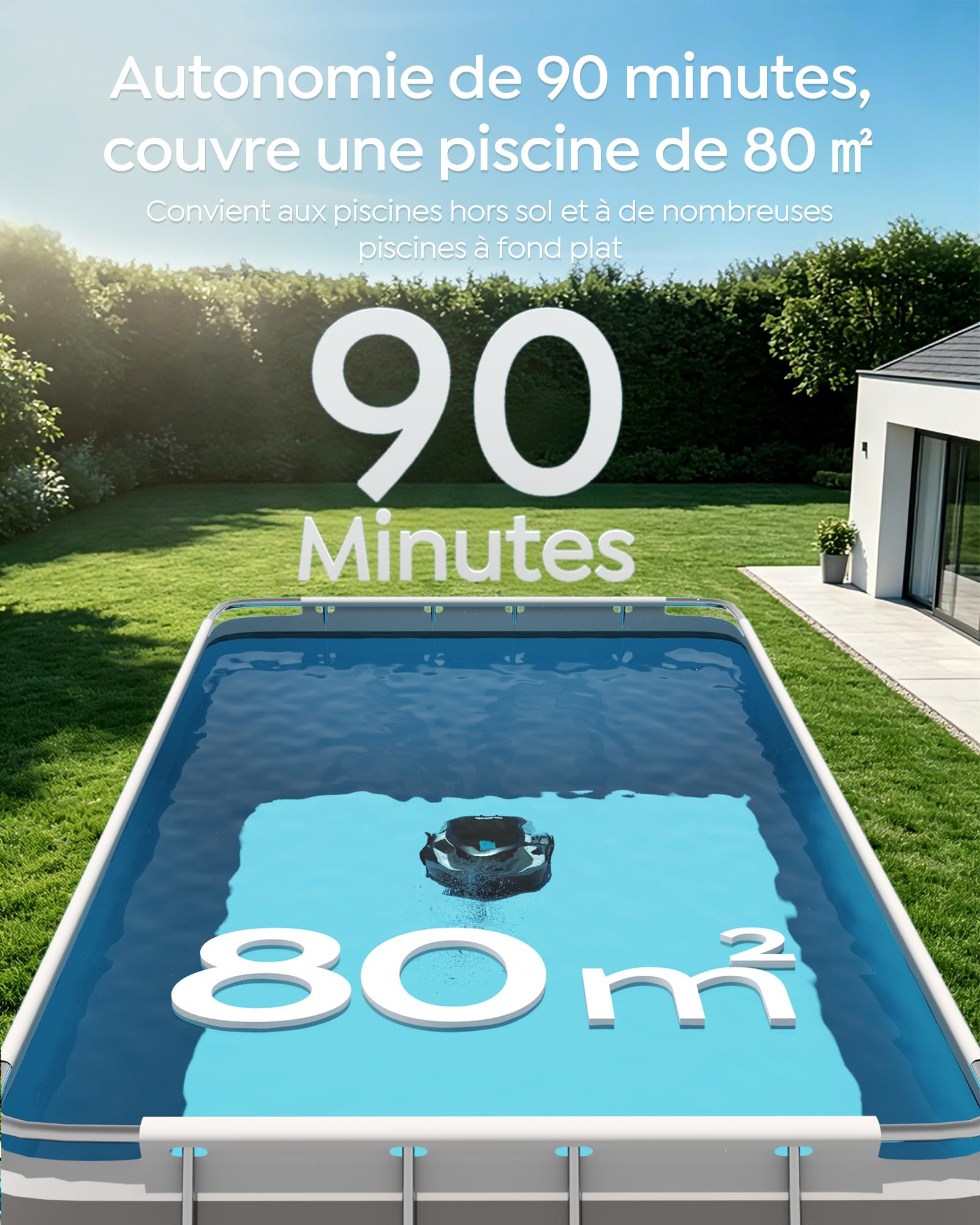 S2 Robot Piscine,Double Filtration,Aspirateur Piscine sans Fil | 90 Min d'Autonomie, Nettoyeur de Piscine Compact,Stationnement Automatique,pour Piscines Hors Sol Jusqu'à 80 m²,Noir Charbon