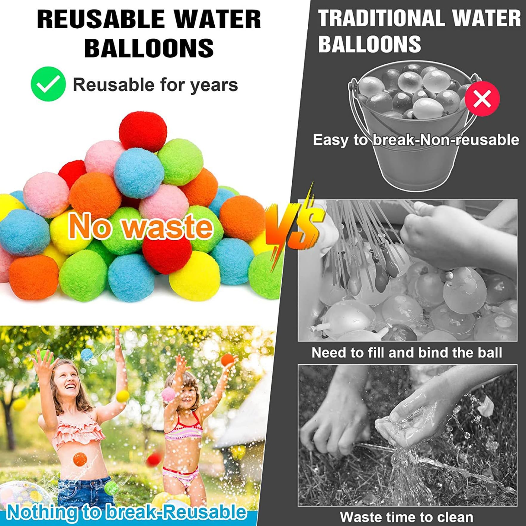 Palline d'acqua riutilizzabili 50 pezzi Palla d'acqua assorbente in 6 colori da 2 pollici in cotone PP Giocattoli da piscina interattivi morbidi Giocattoli estivi a misura di bambino per il bagno deg