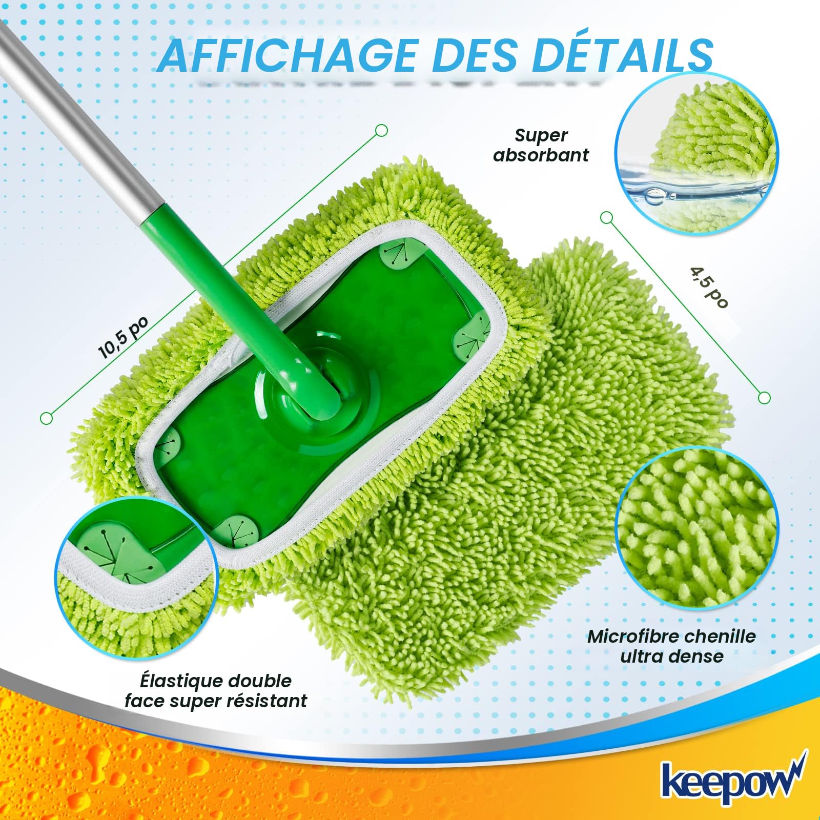 Lot De 3 Serpillères Réutilisables En Microfibre Compatibles Avec