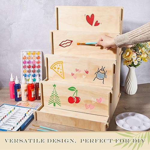 Vista 11 de Barydat Soporte de exhibición de tarjetas de madera, organizador estacionario, soporte de calcomanías para vendedores de manualidades, organizador