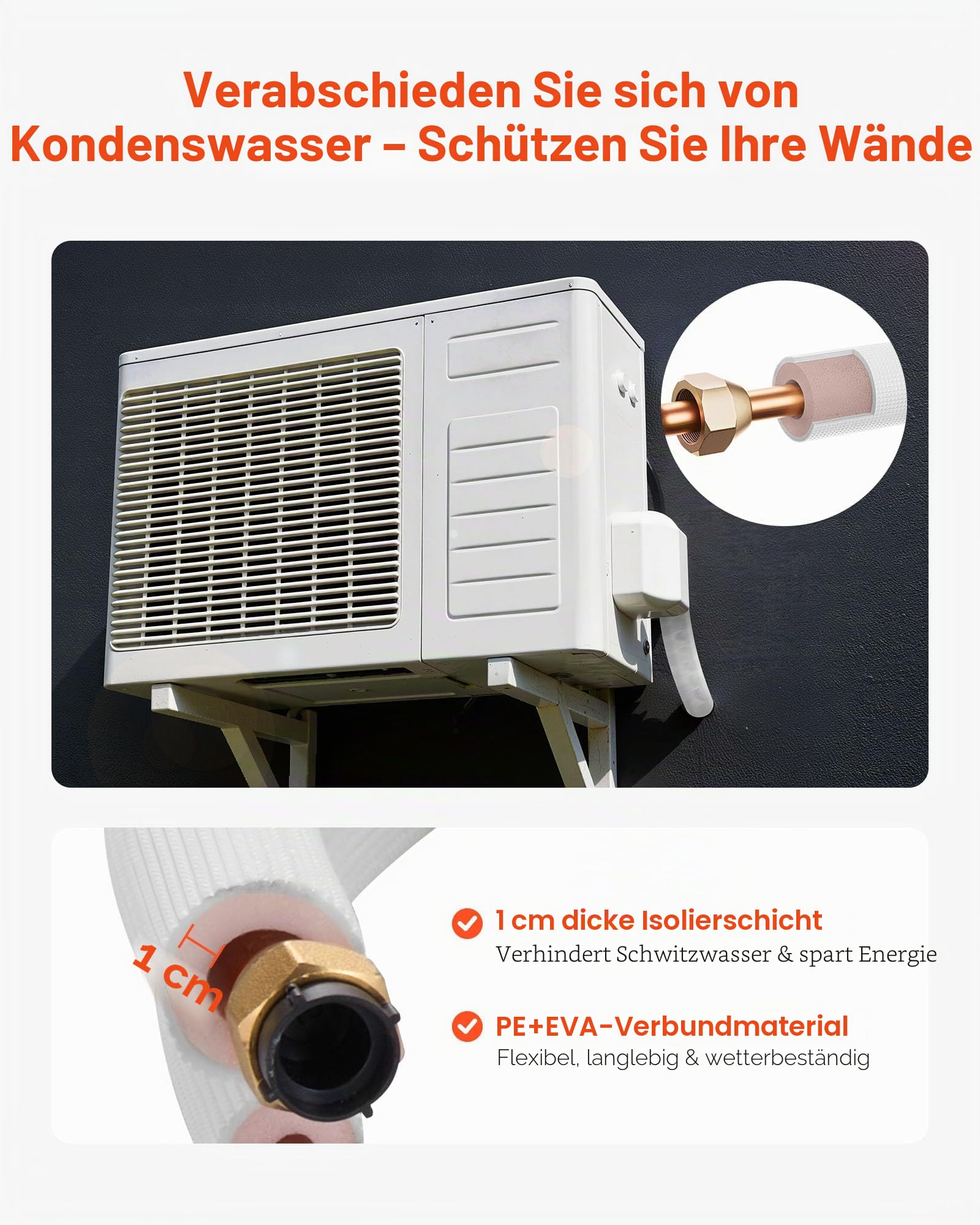 VEVOR Kältemittelleitung 30,48 m, Kupferleitung 6,4 & 12,7 mm Außendurchmesser, PE-isolierte Spule mit Bördelmuttern, Umreifungsbänder, für Mini-Split-Klimaanlage, HVAC oder Wärmepumpensystem