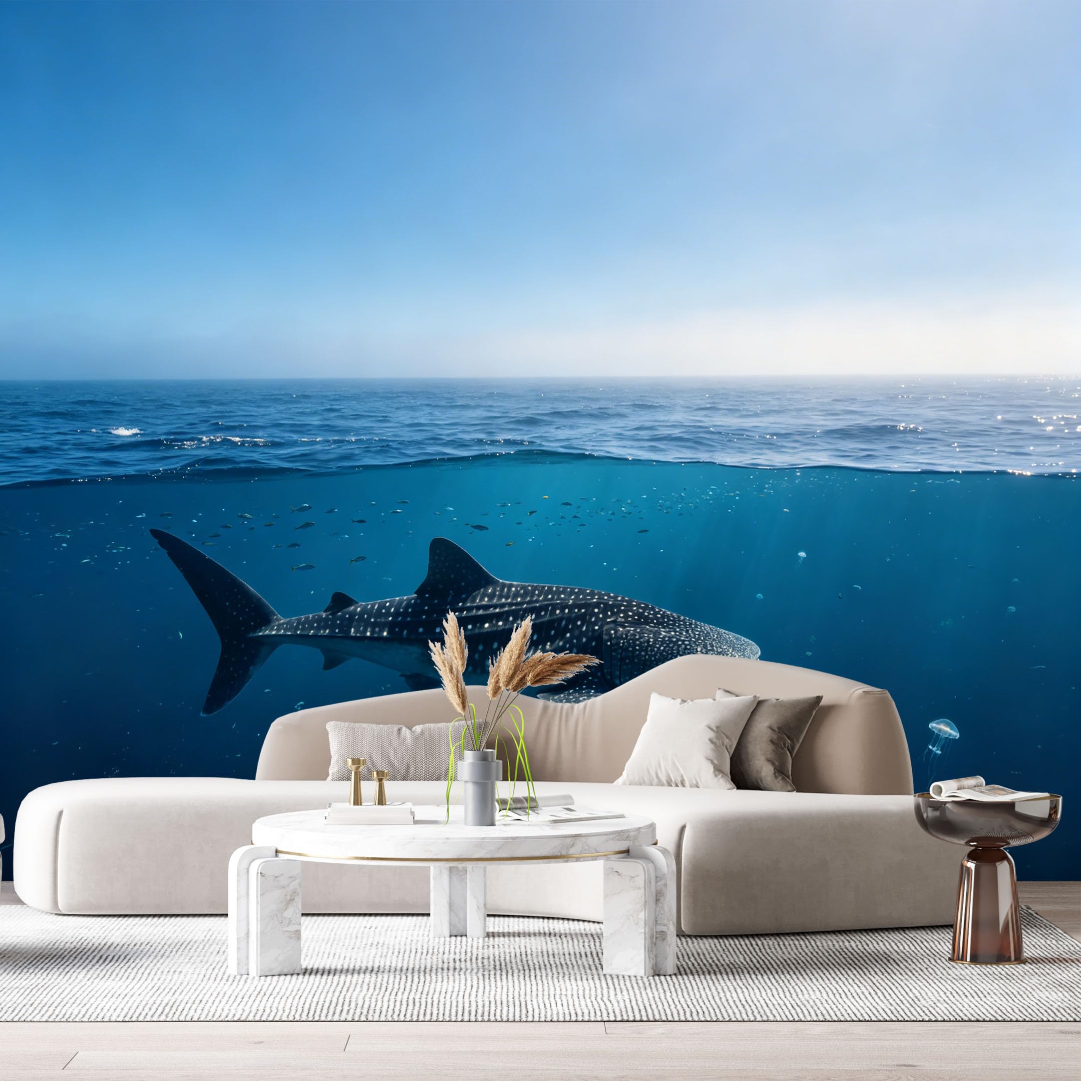 Custom Size Wall Murals Ocean Marine 3D Trompe L'Oeil Whale Shark Jellyfish SelfAdhesiveWall Fabric Removable Wallpaper Wall Decor for Living Room Bedroom Bathroom