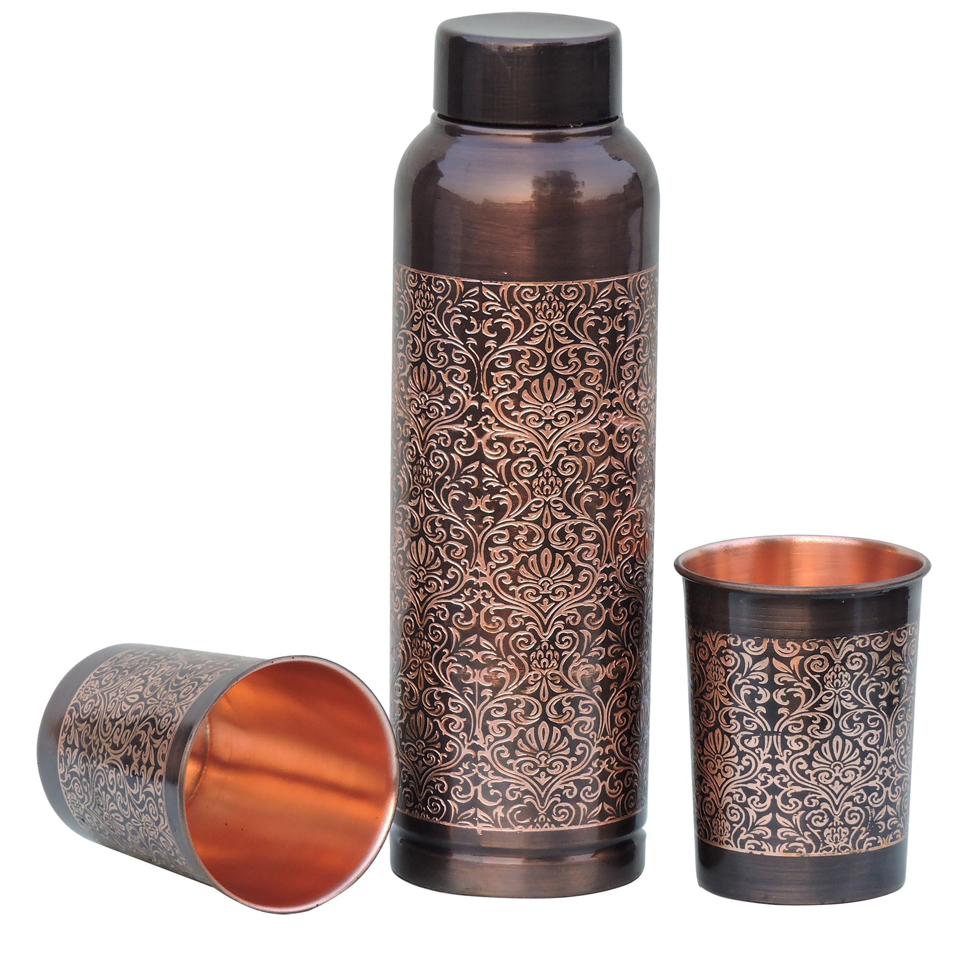 Amazon.com: Pure Copper Water Bottle with 2 Tumblers Set