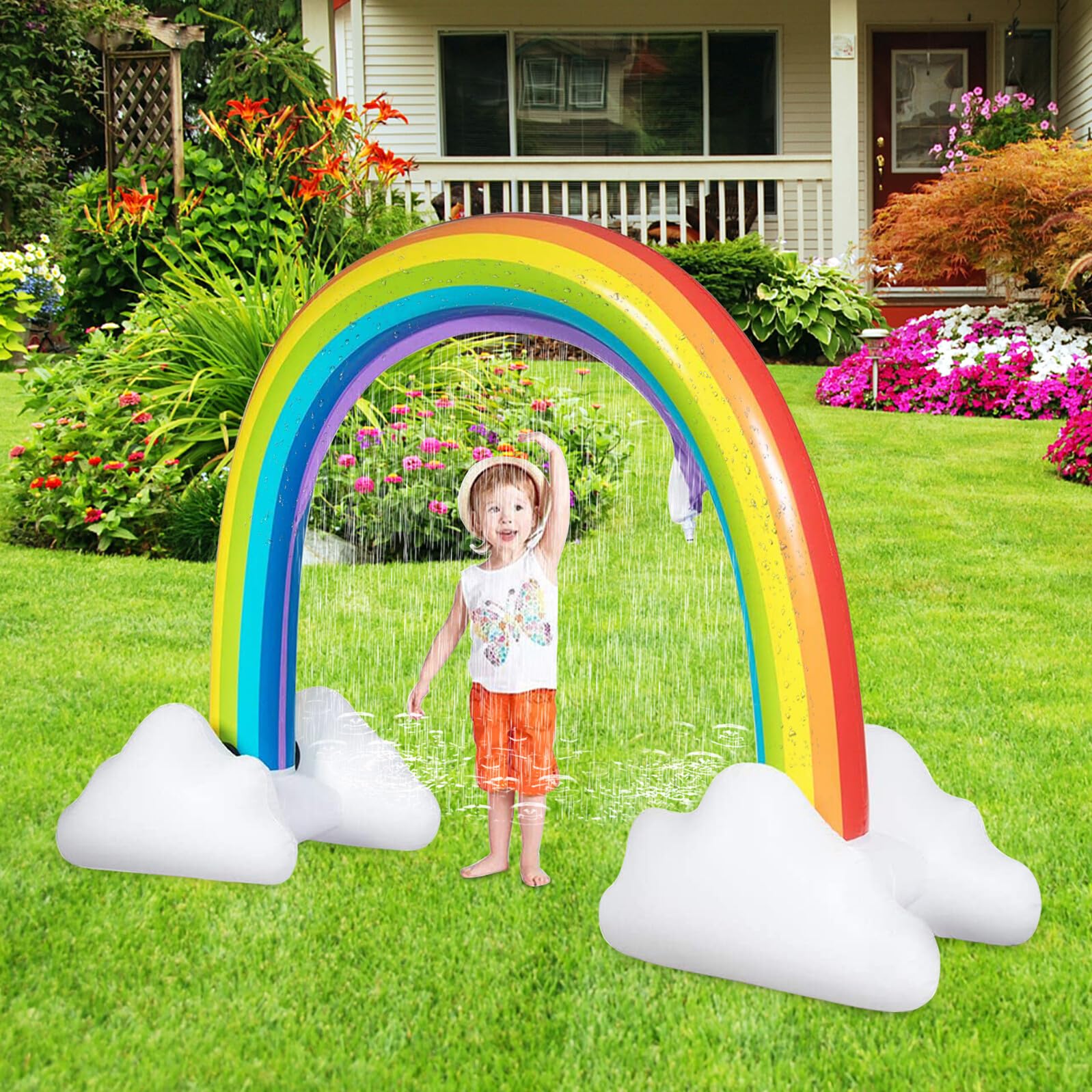Veemoon Arche Gonflable Arroseur pour Garçon et Filles, Aquatique Extérieur en PVC Robuste, Jeu d'eau Sécurisé, pour Jardin et Plage, Amusement Estival, Couleur Arc-en-Ciel