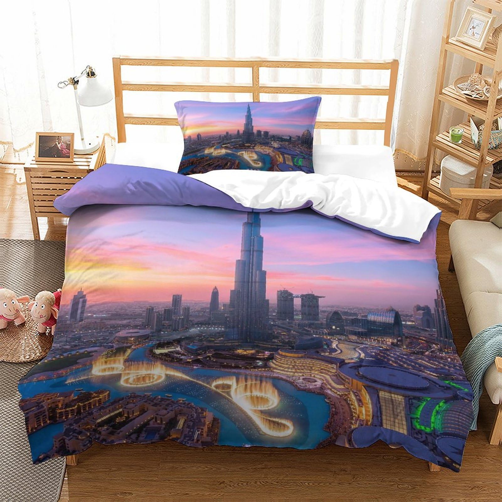Lililaobiao Boys Burj Khalifa 3D Pattern Bedding Set, Warm To Sleep Dubai Duvet Cover Set For & Girl Microfiber Quilt Cover Skin-Friendly & Hypoallergenic Bed Linen Set Single（135X200cm）