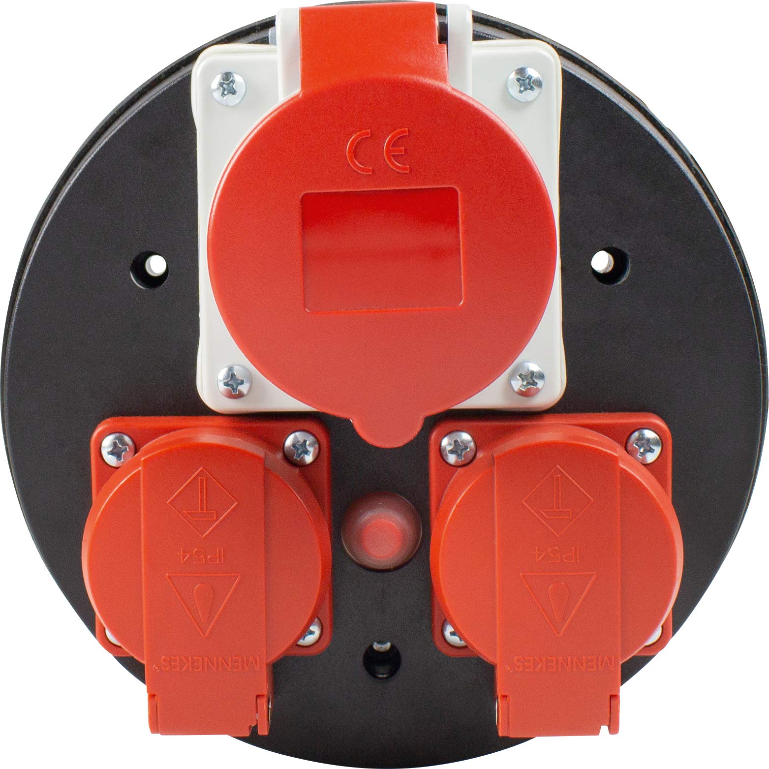 10975 CEE Socket Insert 400 V 3-Way IP44 with Red Hinged Lid and Thermal Circuit Breaker, mit Steckdoseneinsatz 230V