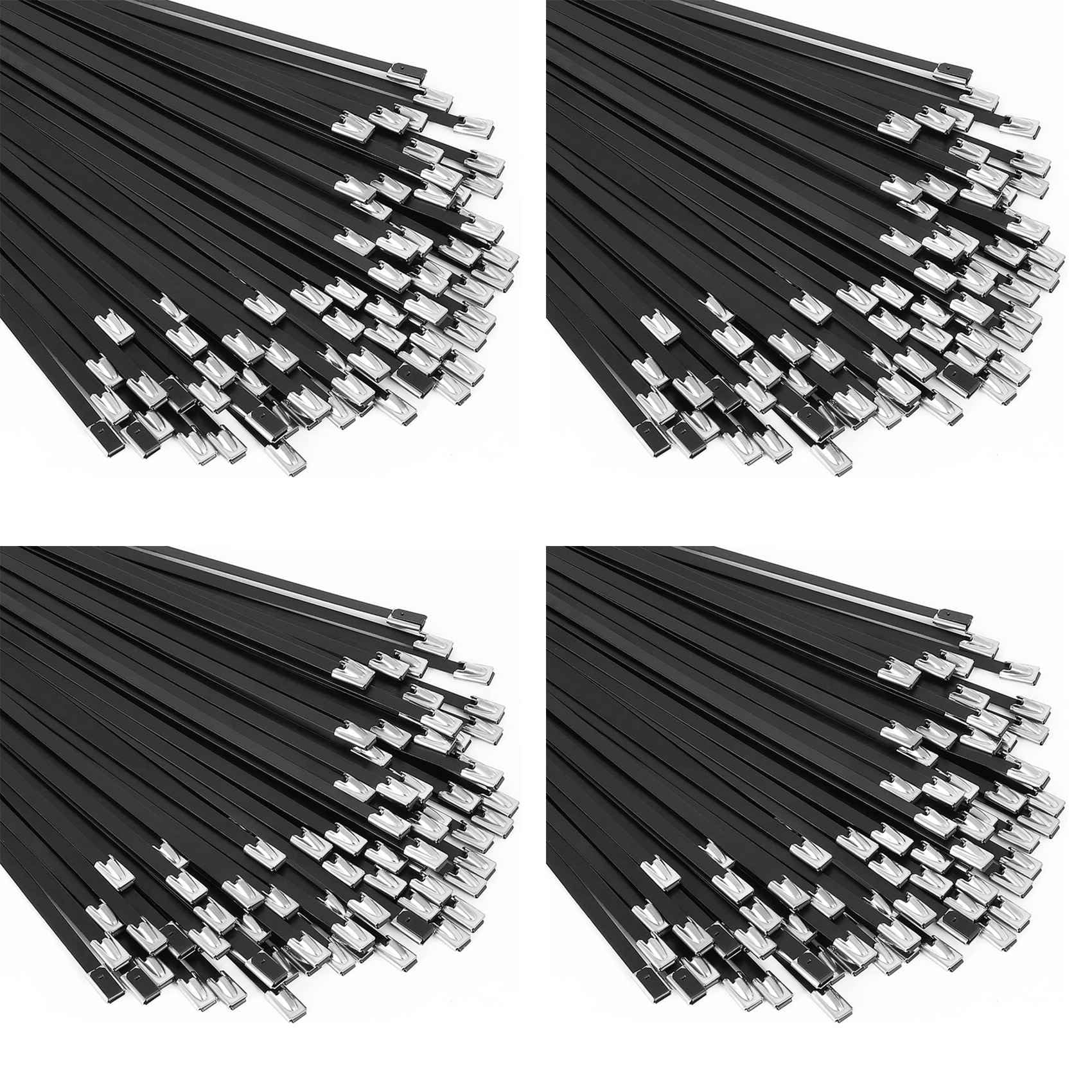 Jnchdghwa Black Metal Zip Ties 400Pcs 11.8 Inch 304 Stainless Steel Epoxy Coated Cable Tie For Machinery, Vehicles, Farms, Cables