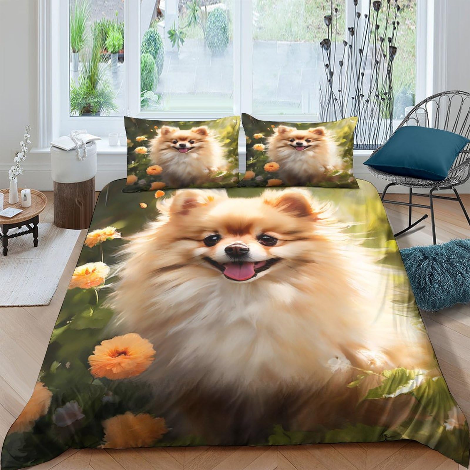 TNFHSOFT Pomeranians Dog Duvet Cover Set Hotel Quality Comforter Cover 3 Piece Soft Microfiber Quilt Cover And Pillow Cases for Adults Kids Bedroom Decoration Bedding Set Double（200x200cm）