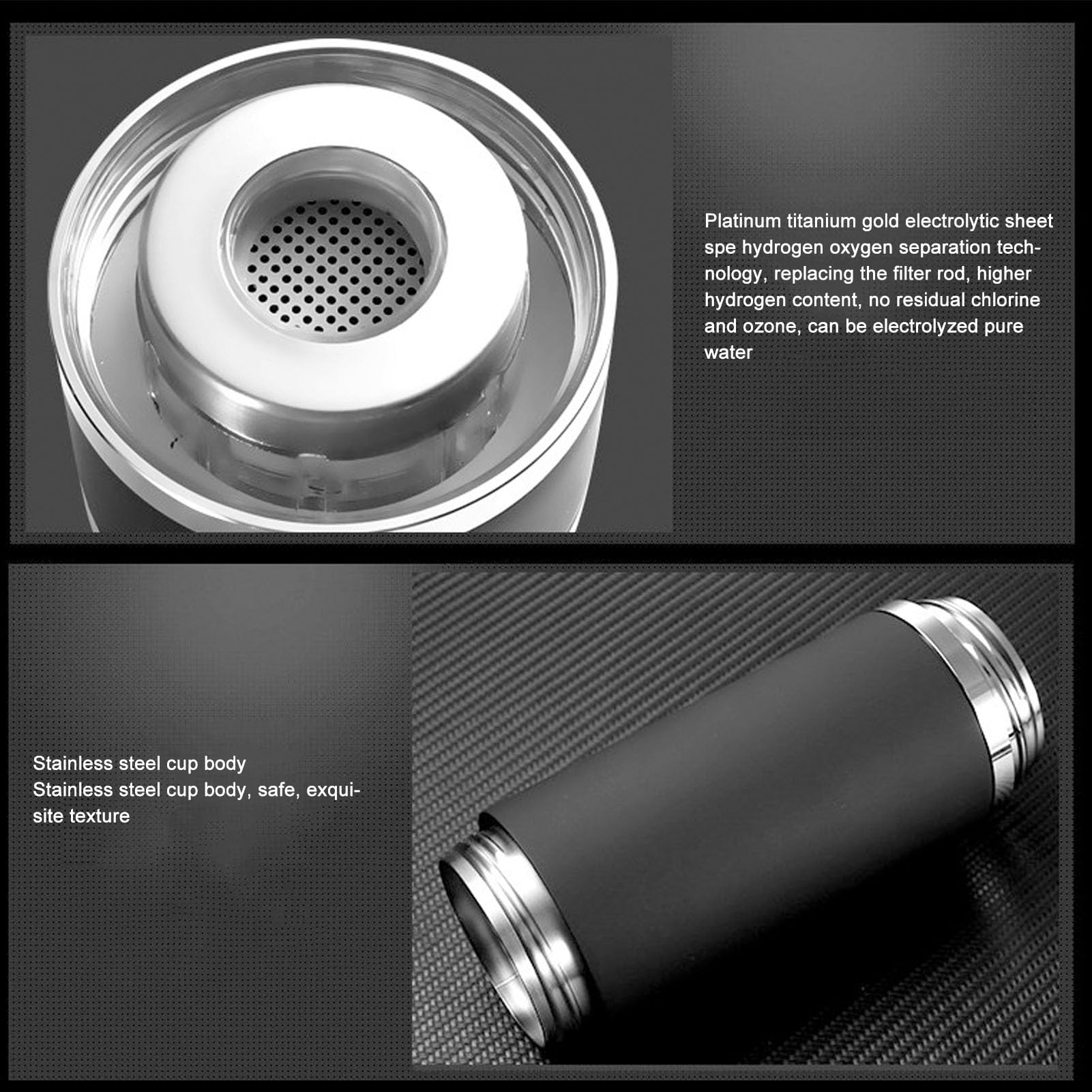 Botella de Agua de Hidrógeno con Tecnología PEM SPE, Generador Portátil de Agua Rica en Hidrógeno, Taza Aislada para Familia, Fitness y Agua Mineral