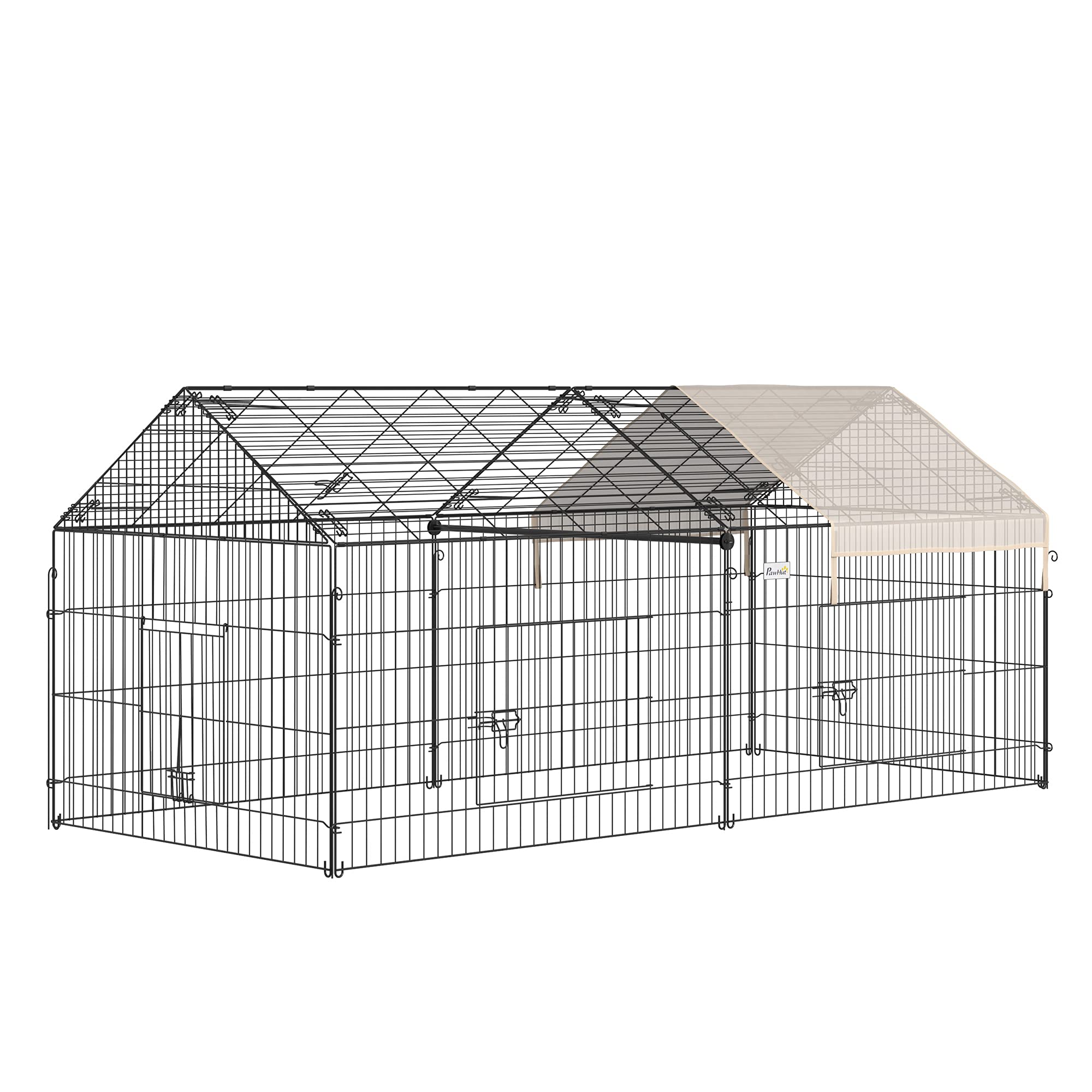 PawHut hutch for small animals DIY outdoor enclosure Small animal cage 2 floors with door and ladder for chinchilla rabbits guinea pigs 33 panels metal grid black 175 x 105 x 70