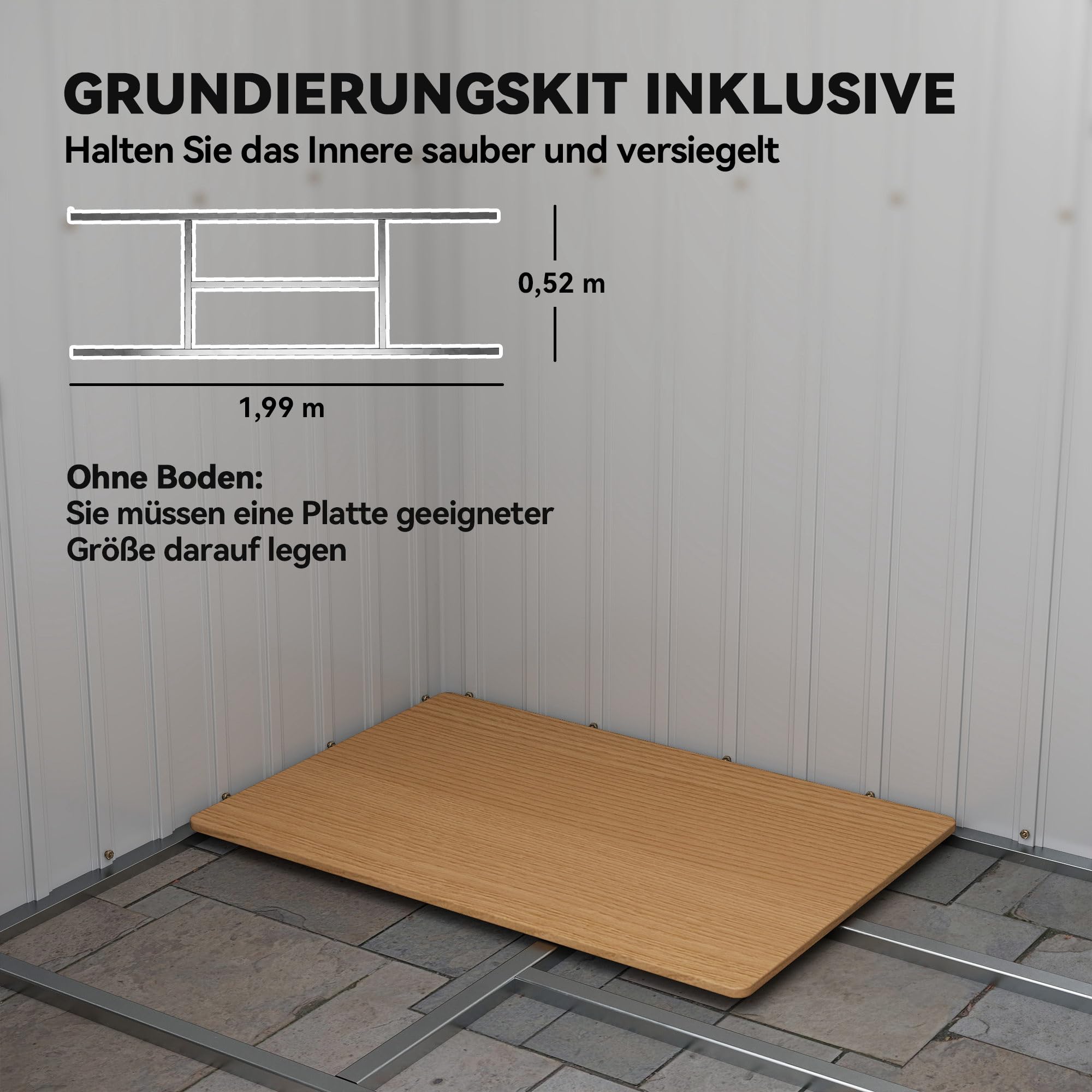 Outsunny Domek na narzędzia 2,42 m², domek ogrodowy z oknem wentylacyjnym, drzwiami przesuwnymi, fundamentem, 213 x 130 x 159/172 cm, szopa na narzędzia ze stali ocynkowanej, odporna na warunki