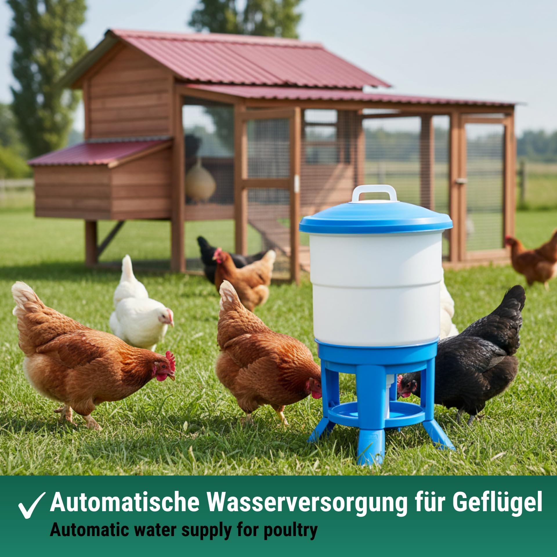 Agrarzone Geflügeltränke 50 Liter mit Füßen Hühnertränke Hühner Geflügel | Tragegriff, automatisch, Hühner, Enten, Geflügel