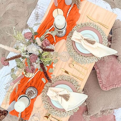 Miniatura 6 de ROMANKAS Paquete de 2 caminos de mesa de gasa transparente de 10 pies para bodas, mantel de queso bohemio, cubierta de mesa de granja, Halloween,