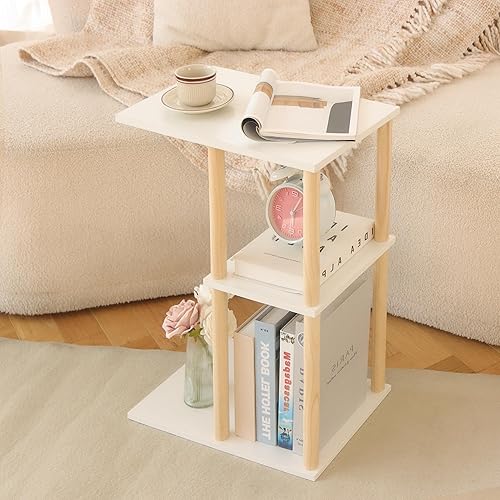 Miniatura 6 de AWASEN Mesa auxiliar en forma de C, mesa auxiliar pequeña para sofá, mesa de sofá de madera de 3 niveles para sala de estar, espacio pequeño,