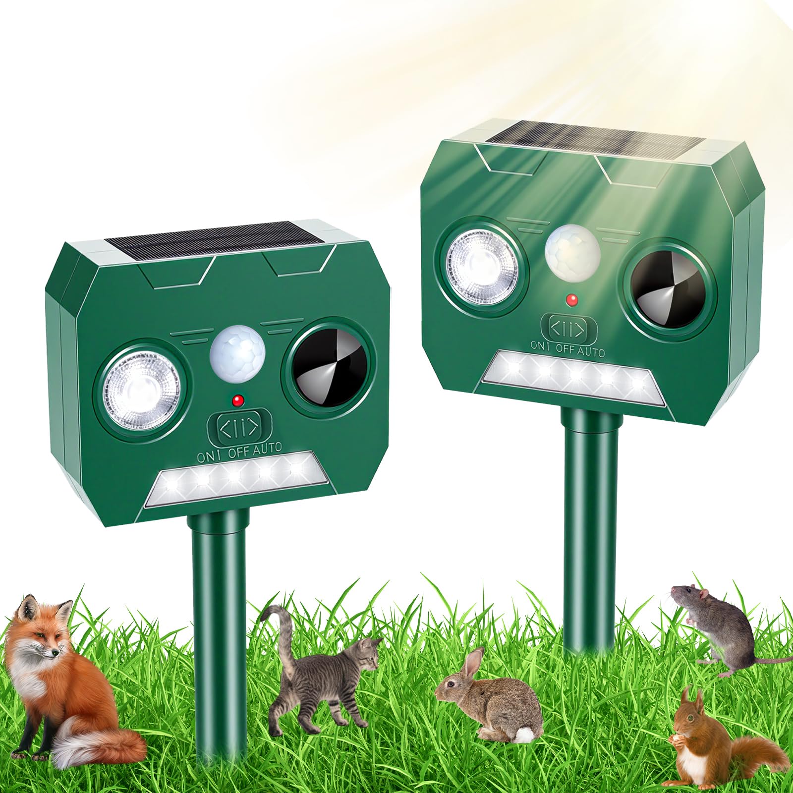2 Stück Katzenschreck für Gärten UK, Solar Ultraschall Tierschreck mit PIR-Bewegungssensor & Blinklicht 266103