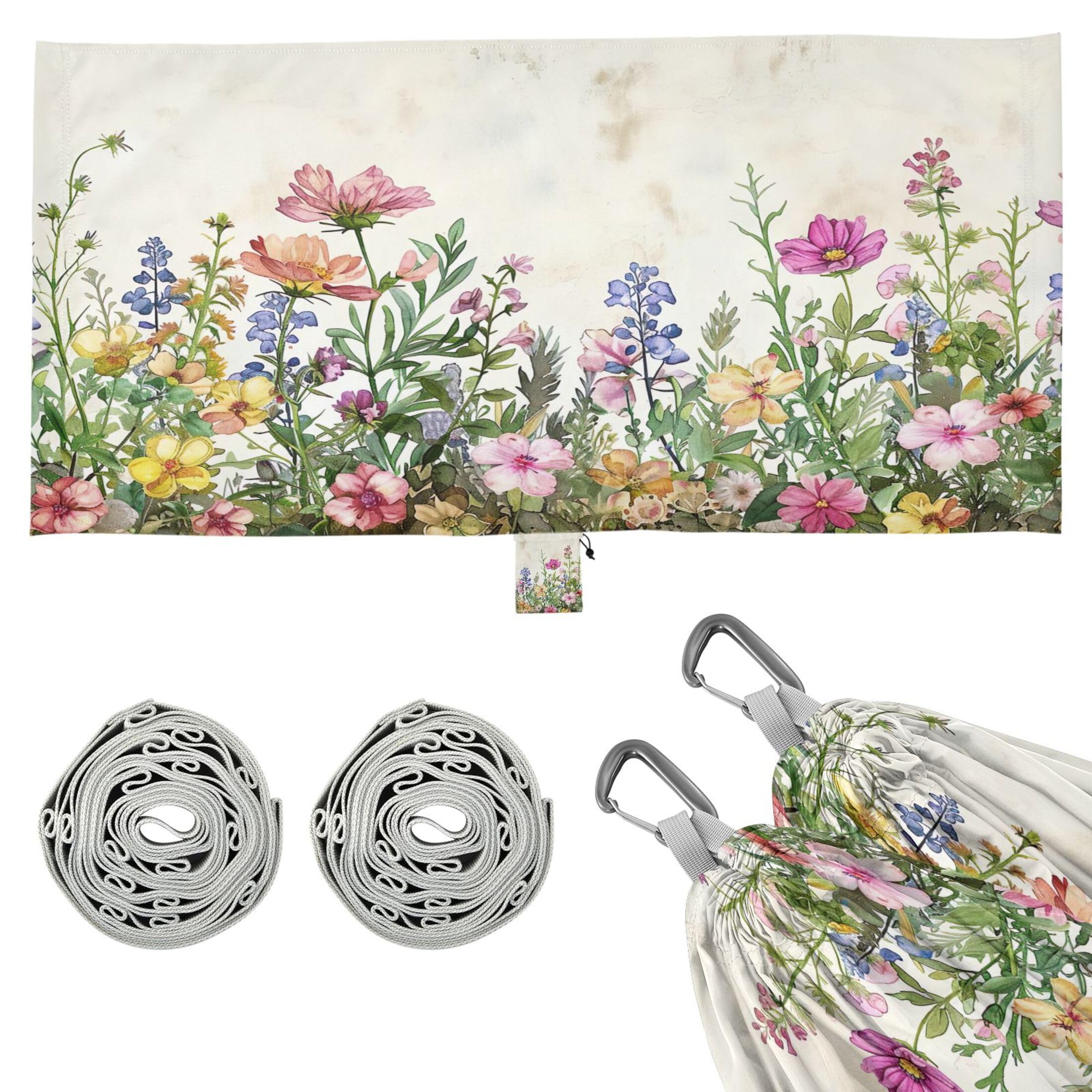 Takiito Wildflowers Hammock 330 lb Capacity Travel Camping Hammock with Tree Straps, Portable Lightweight for Outdoor Beach Backpacking Backyard Patio