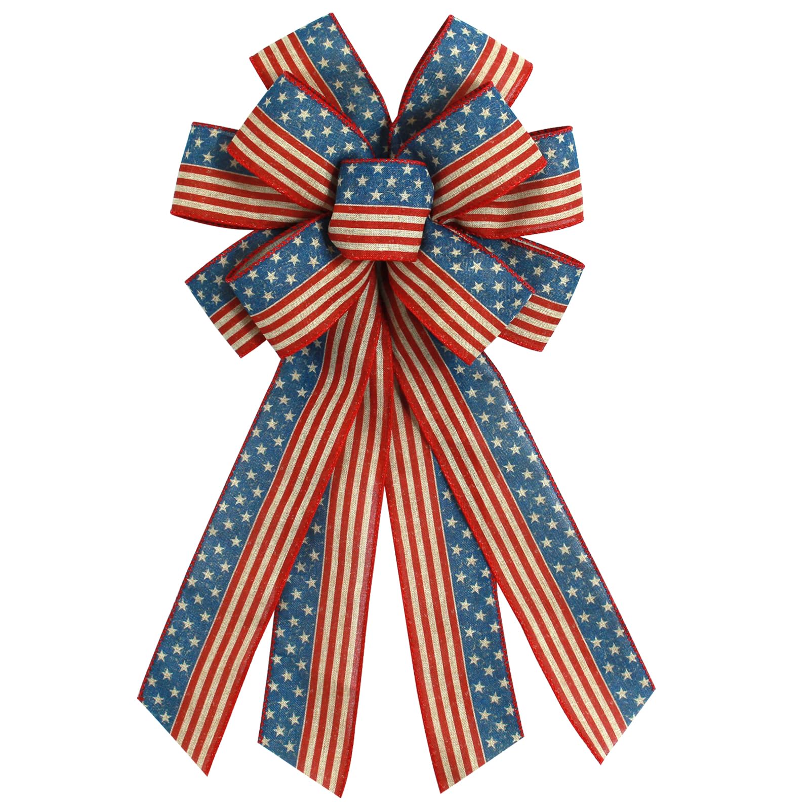Veterans Day Wreath Bow American Patriotic Bows Labor Day Stars and Stripes Farmhouse Bow for Wreath Front Door Decorations Tree Ornament Supplies