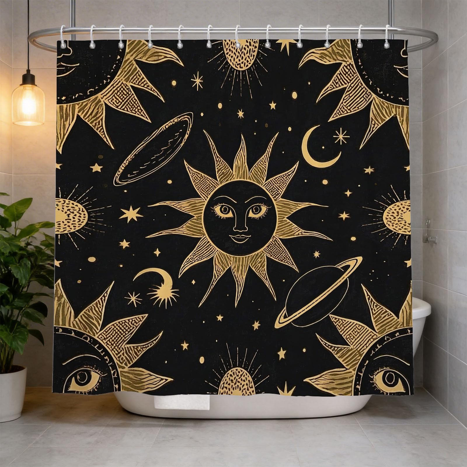 Hongduo 3D Astrology Tarot Shower Curtain for Stalls Bathtubs Mystical Bathroom Decor Shower Curtain Set Polyester Fabric Waterproof 200x200cm/79X79 Inch with Hooks