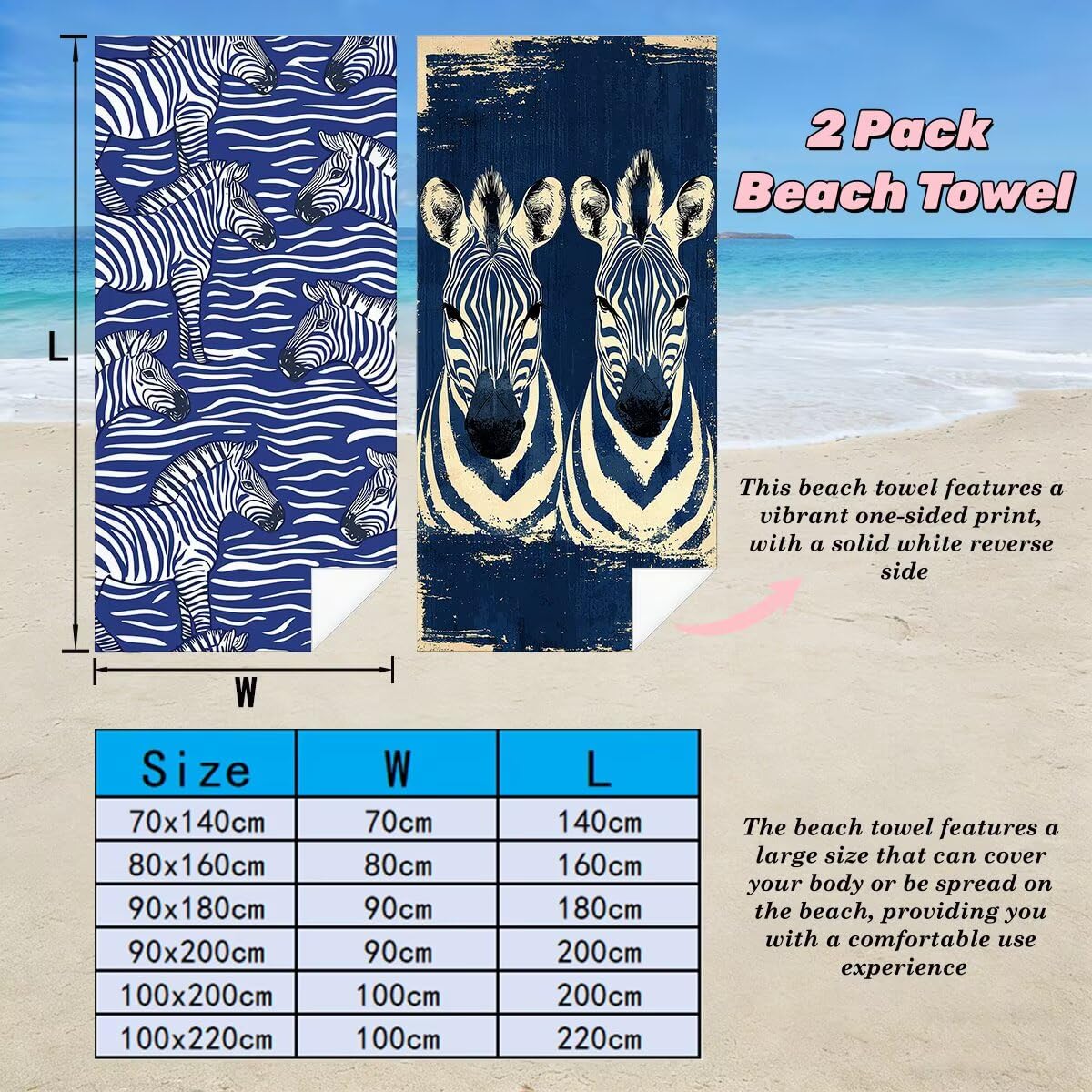Ręcznik plażowy XXL 80 x 160 cm, zestaw 2 ręczników kąpielowych z mikrofibry, odporne na piasek ręczniki plażowe, szybkoschnące prześcieradło kąpielowe dla mężczyzn i kobiet, przenośne cienkie