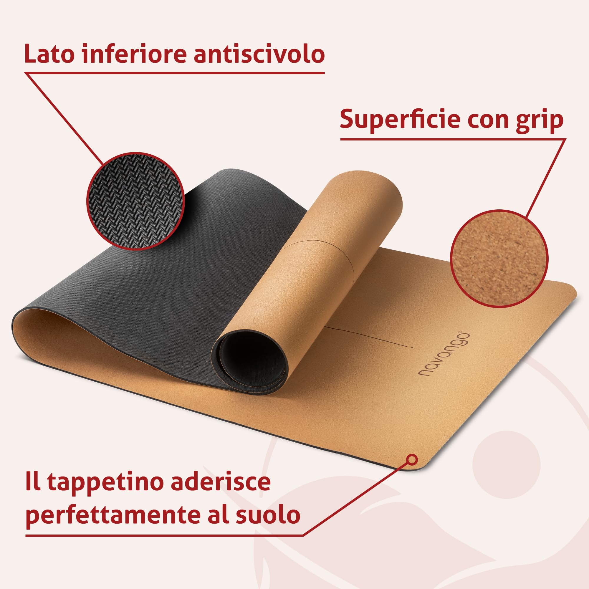 Tappetino De Yoga - Sughero Naturale - 6mm - 183x65cm - Con Cinghia Di - Foto 5