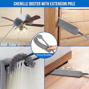 UIMO Microfiber Feather Duster Kit with Extension Pole (30100) Bendable Washable Heads, Extendable Dusters for Cleaning Ceiling Fan, High Ceiling, Blinds, Furniture & Cars (5 Pcs) | Bendable Washable Heads, Extendable Dusters for Cleaning Ceiling Fan, High Ceiling, Blinds, Furniture & Cars (5 Pcs)