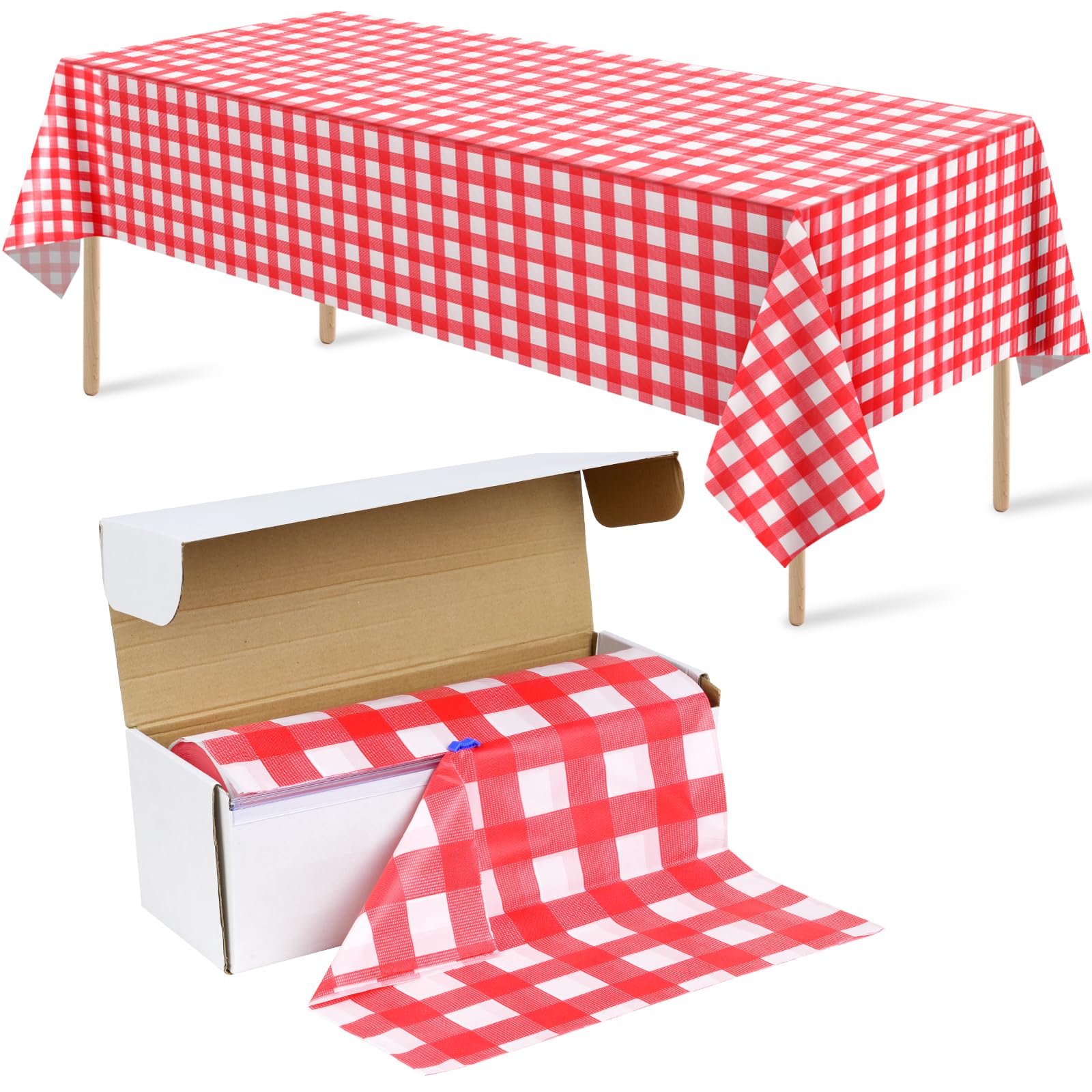 Rollo de mantel de plástico a cuadros rojo y blanco de 54 pulgadas x 300 pies, manteles decorativos desechables de alta calidad para picnic, granja, cumpleaños, boda