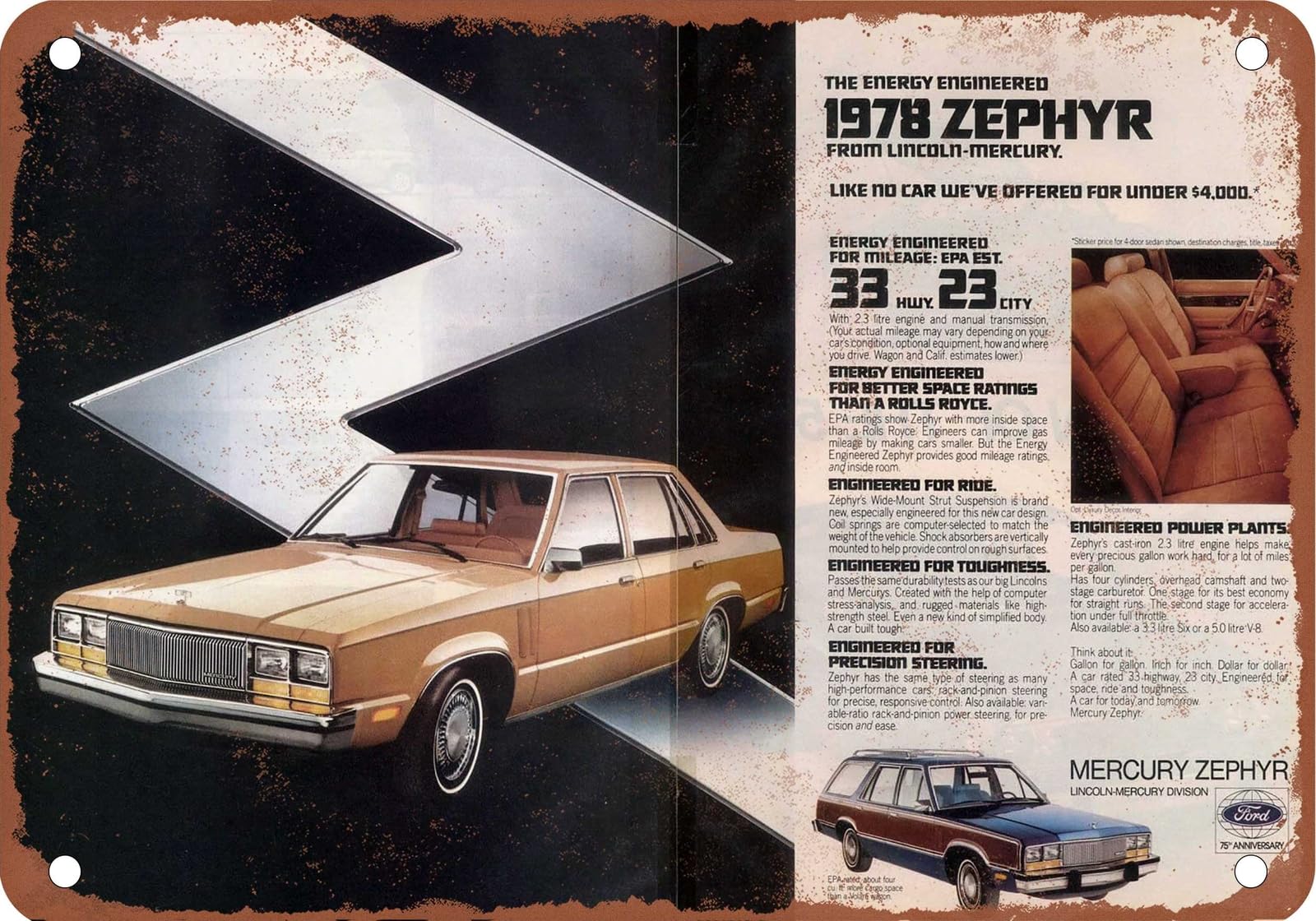 Miaomansenstore Metal Sign - 1978 Mercury Vintage Ad 01 - Old Retro Rusty Look Home Decor