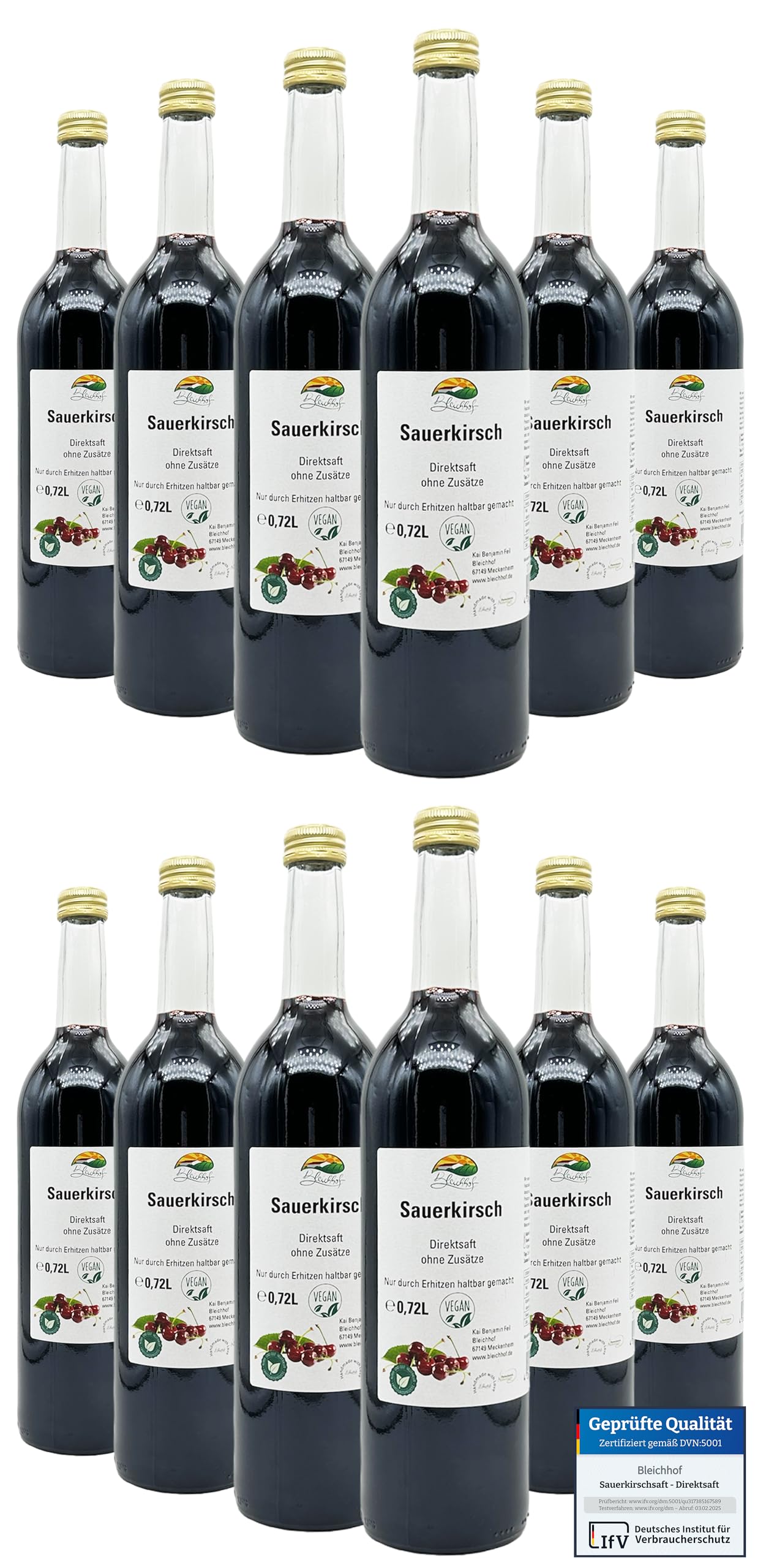 BLEICHHOF® Sauerkirschsaft - Direktsaft, vegan (12x0,72L)