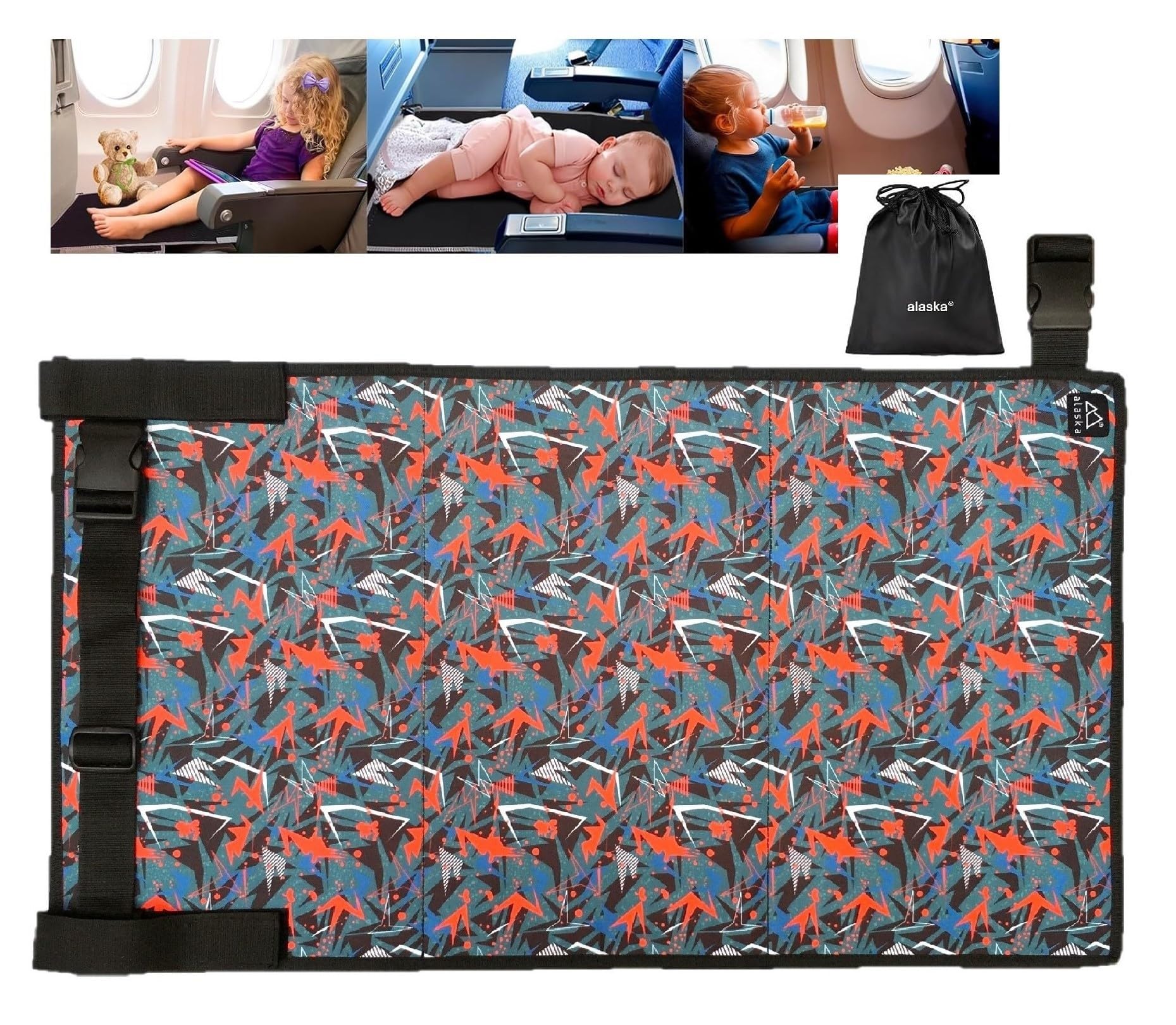 Akaska® Ultimate Kids' Airplane Seat Extender: Essential Travel Comfort for Children | Ideal for Long Flights | Portable and Easy to Use (Printed) Size: Length 31 Inches x Width 17 Inches. Fits to Most Airline Seats.-image-40