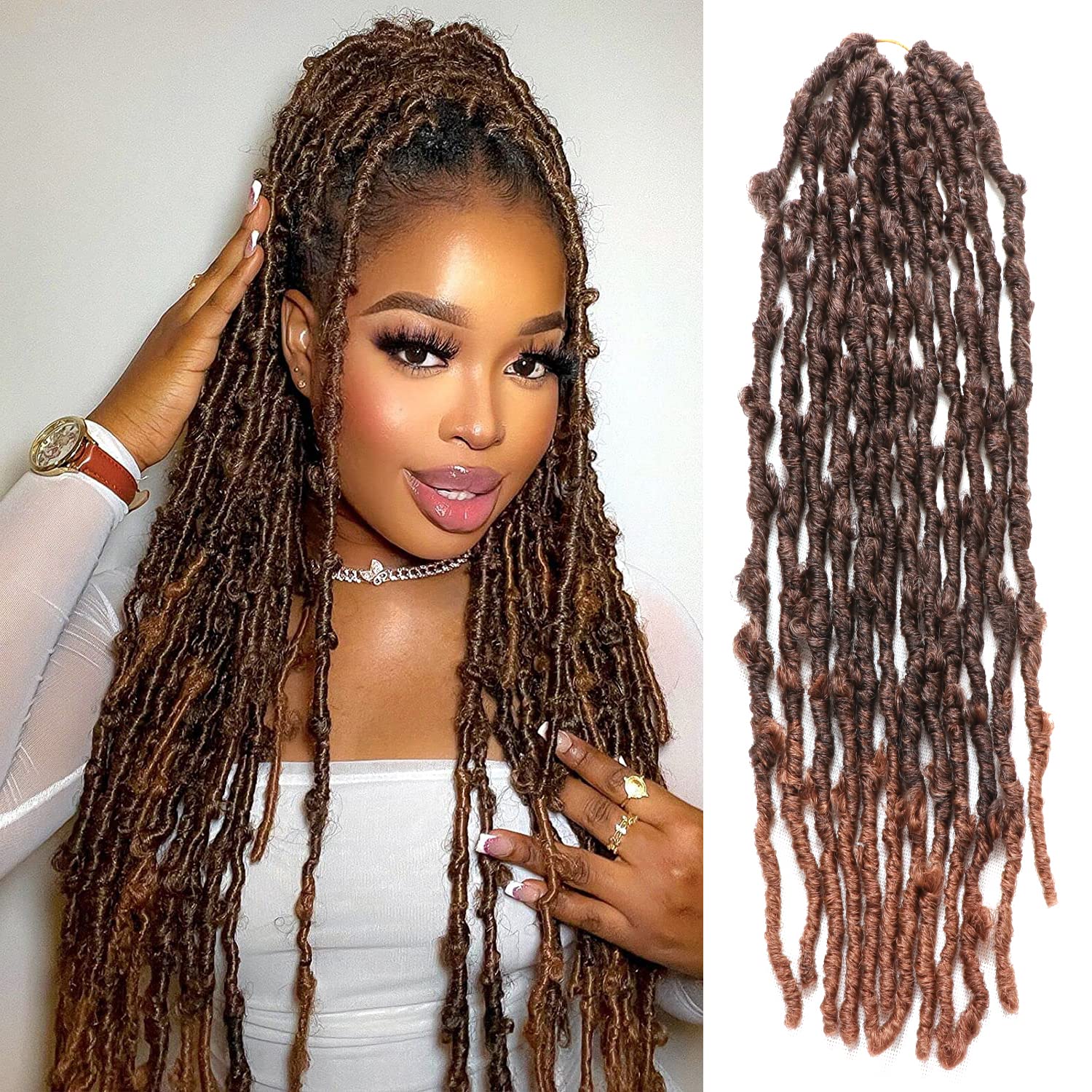 Butterfly Locs Crochet Hair 6 Packs Pre Looped Distressed Locs Crochet Braids Bob Butterfly Locs (T30, 24 Inch (6 Packs))