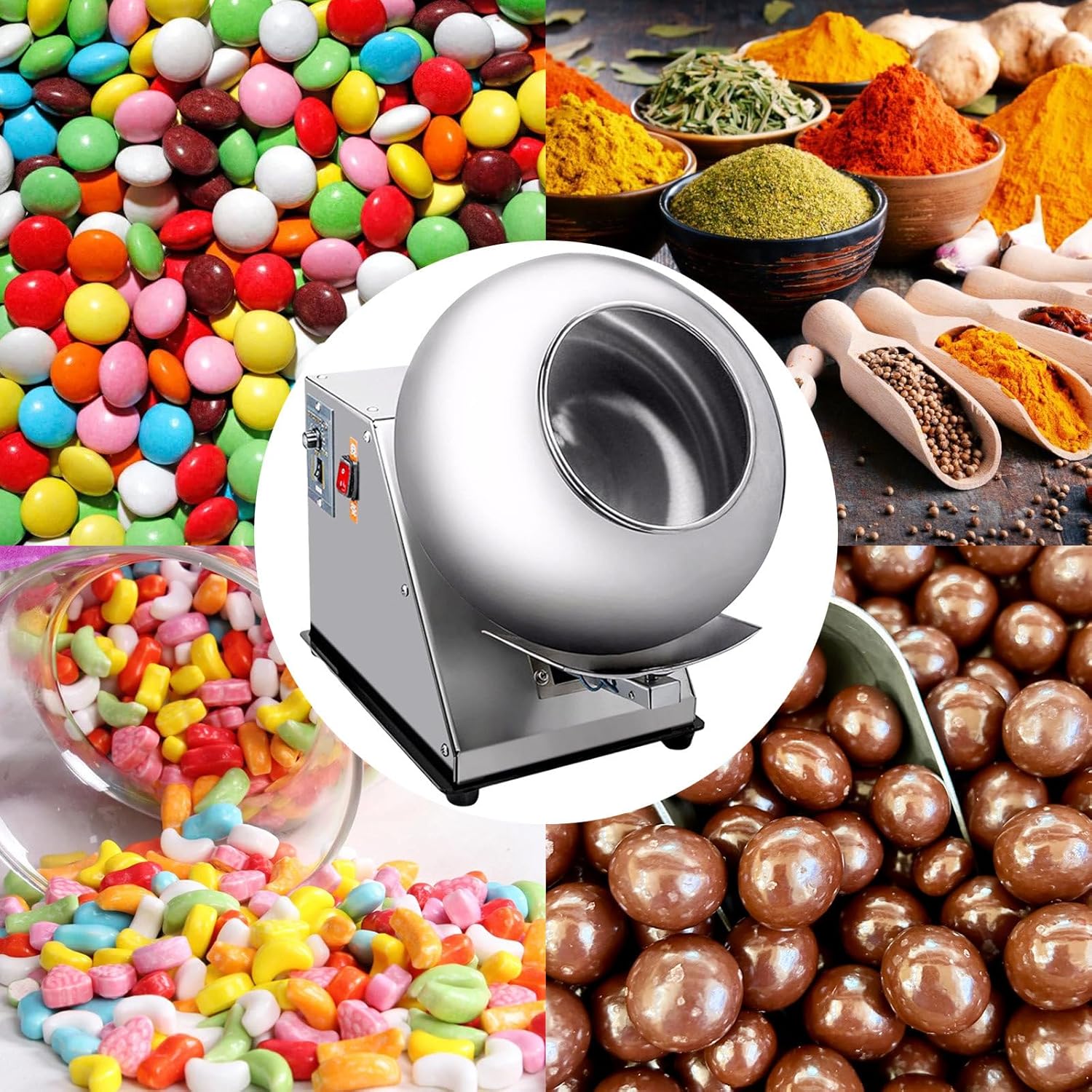 Candy Coater Machine 280 W,9 Speed Adjustable Stainless Steel Mini Commercial Chocolate Polishing Equipment,for Sugar, Chocolate,220V