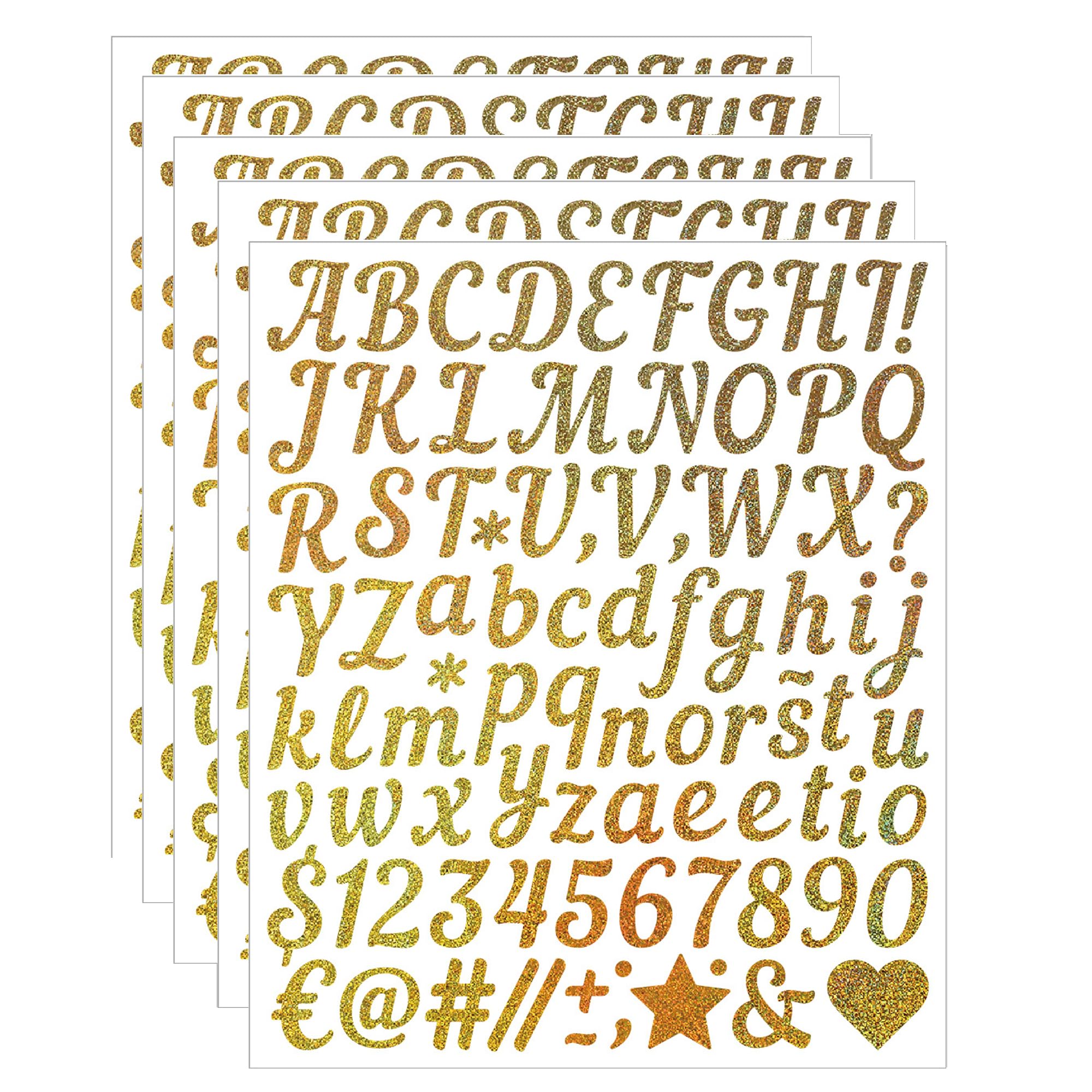 5 Sheets Letter Stickers, 440 Alphabet Sticker,1 inch Vinyl Self-Adhesive Sticker Letters, Gold Alphabets ABC Stickers, for DIY Mailbox House Numbers,
