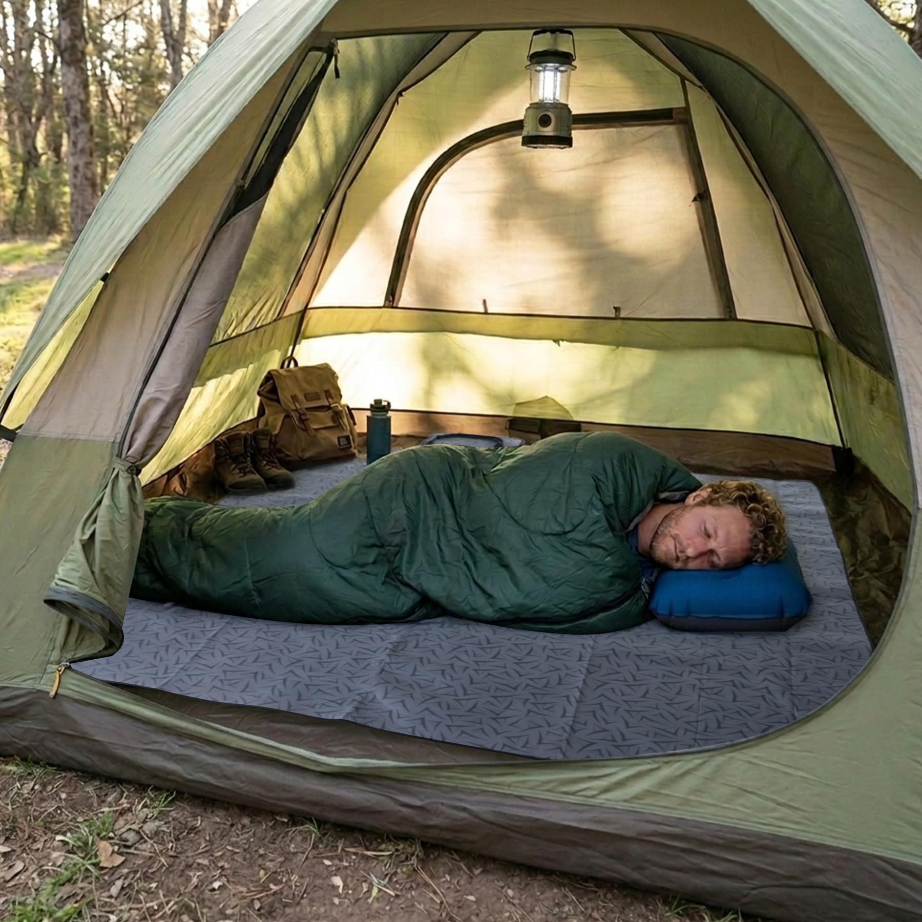 REDCAMP Tapis de sol de luxe – Tapis de tente de luxe avec nylon tissé ultra doux et couche de mousse de 3 mm, base imperméable antidérapante pour extérieur, pique-nique, usage domestique, avec sac de