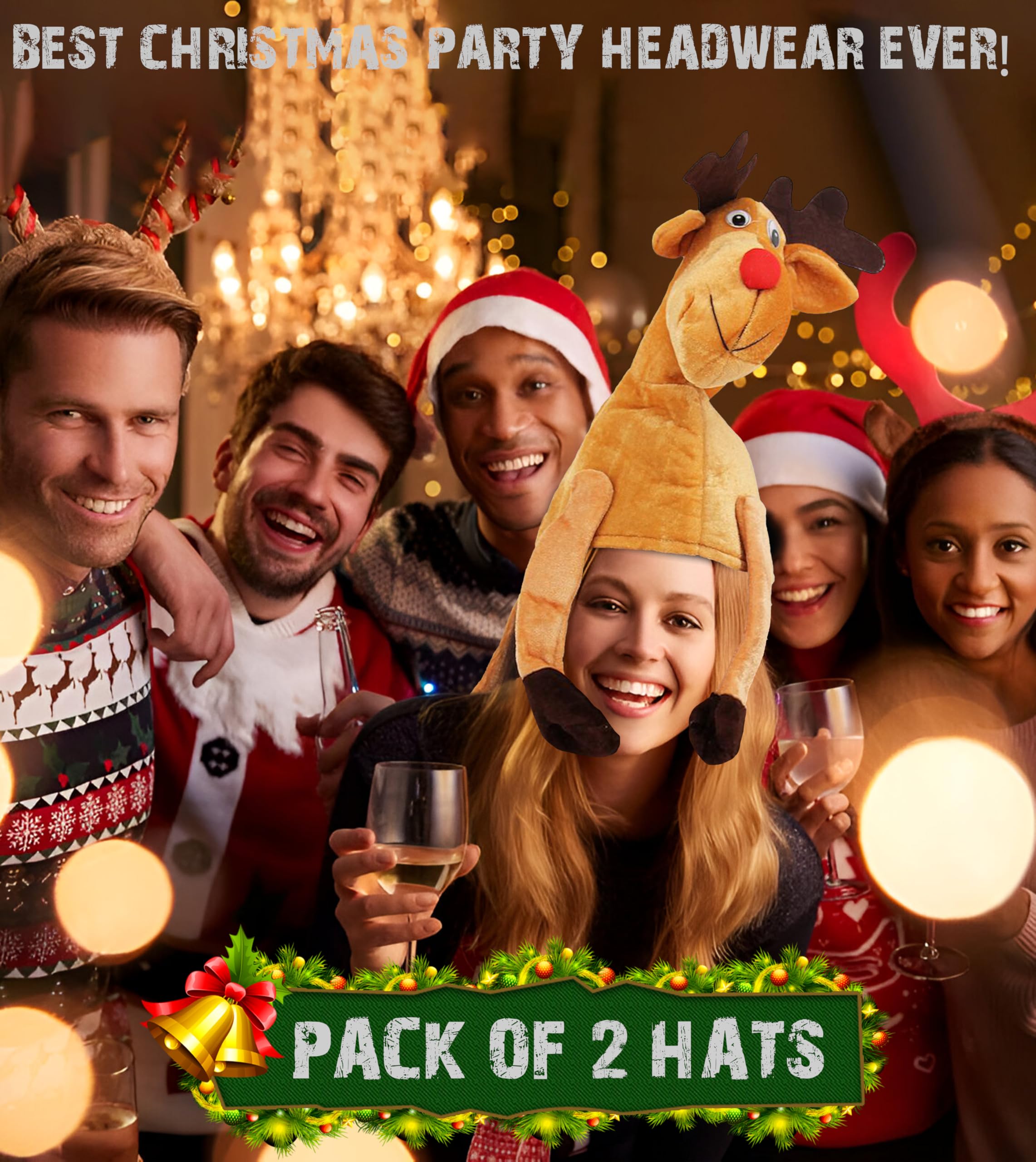 Dreamzfit® Pack of 2 Novelty Christmas Hats: Santa Hat & Reindeer Antlers Headband for Adults. Fun Xmas Party Accessories for Ugly Jumper Parties Office Events - Image 4