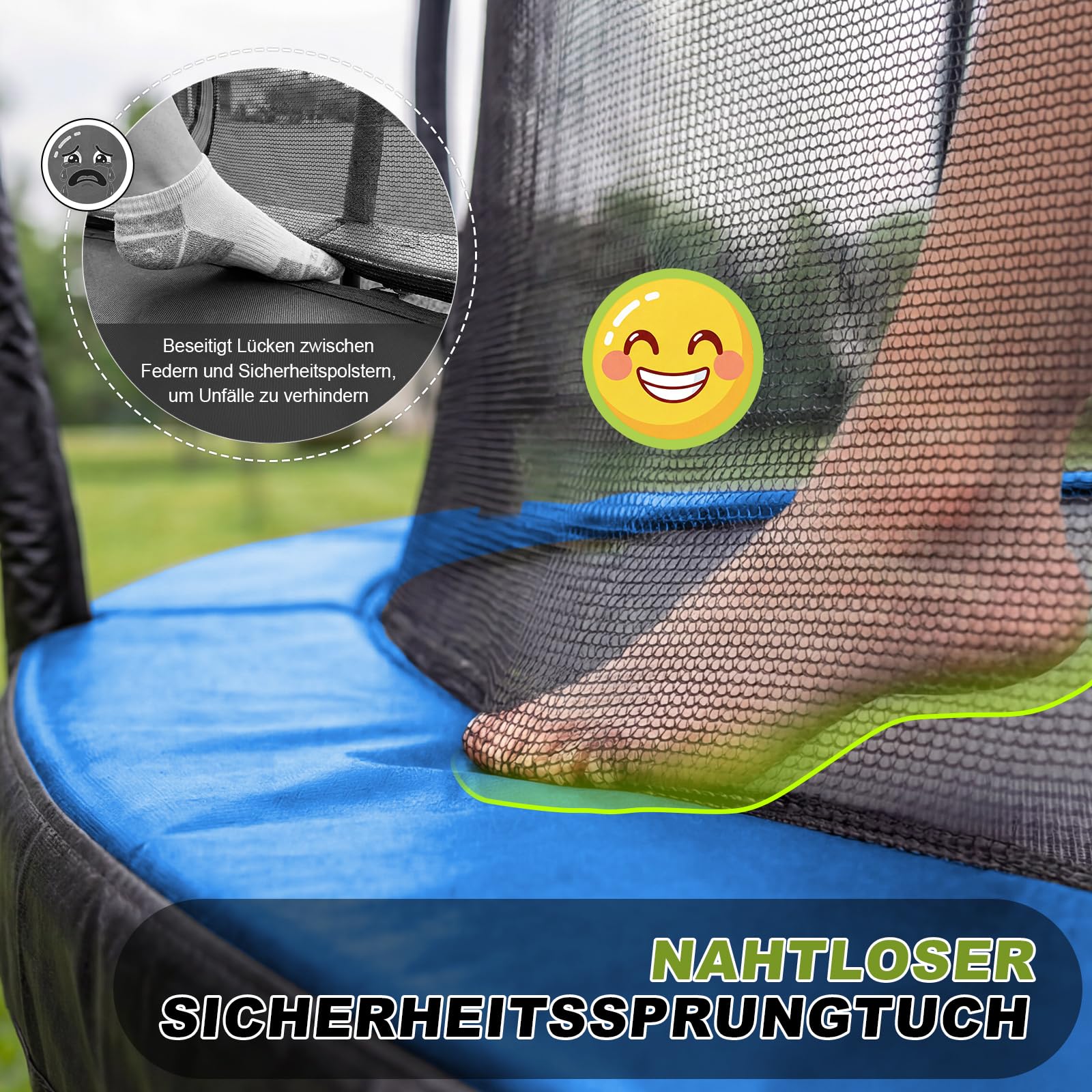 Devoko Outdoor Trampolin mit Basketballkorb & Sicherheitsnetz - 150 kg Maximalgewicht - Ø 228/305/366/427 cm - Robuster Garten-Trampolinspaß für Kinder und Erwachsene