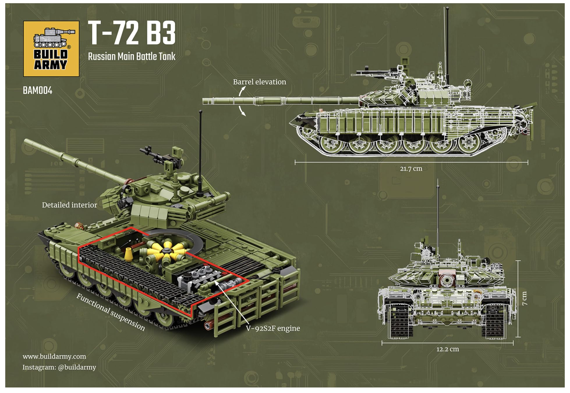 Rosyjski T72 B3 główny czołg bojowy model cegły klocki 1205 szt