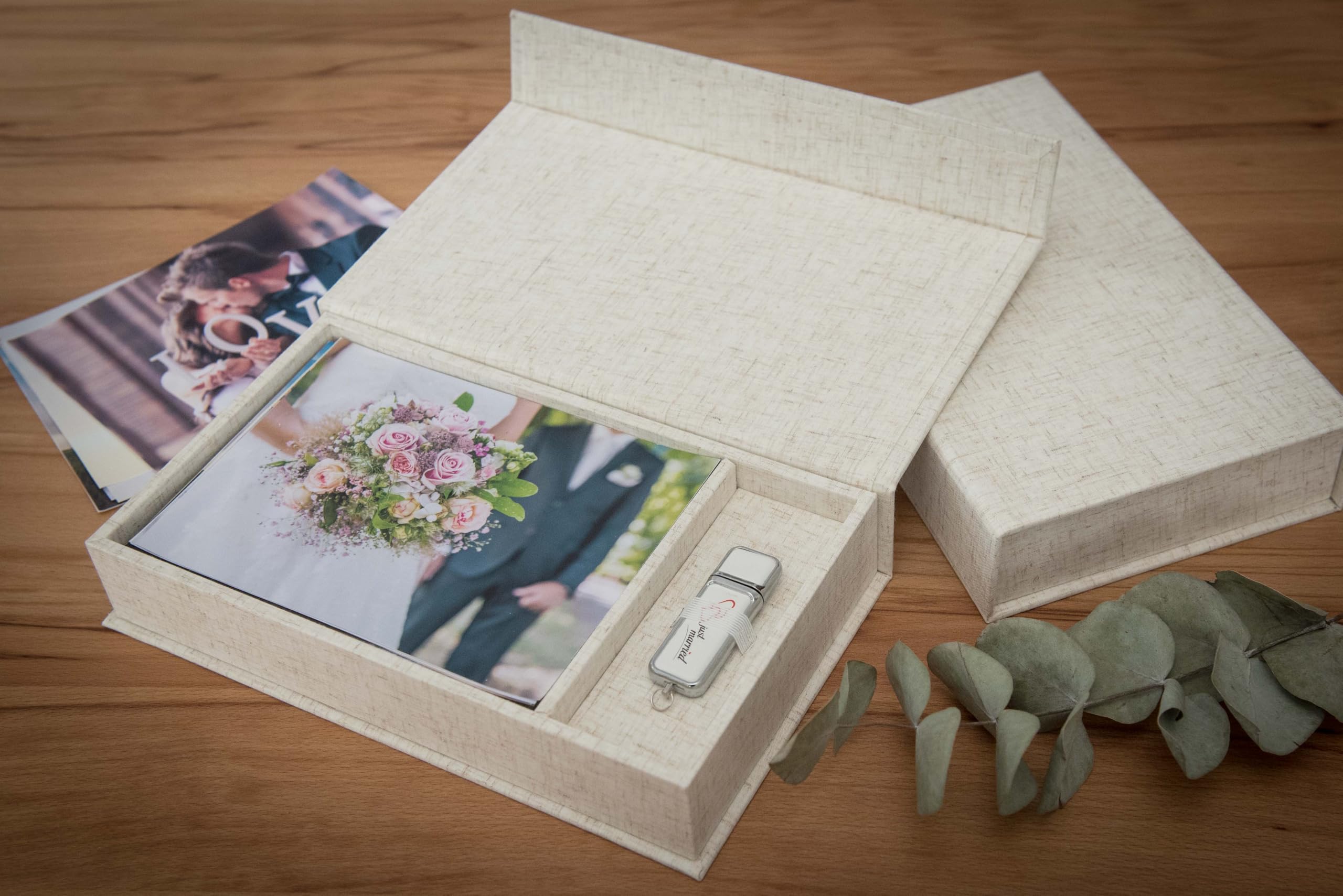 Élégante boîte photo, avec fente USB, boîte cadeau, pour clés USB et tirages photo 10 x 15 cm, boîte de rangement, boîte de rangement, boîte de rangement, boîte à souvenirs, cadeau photo (naturel, 23