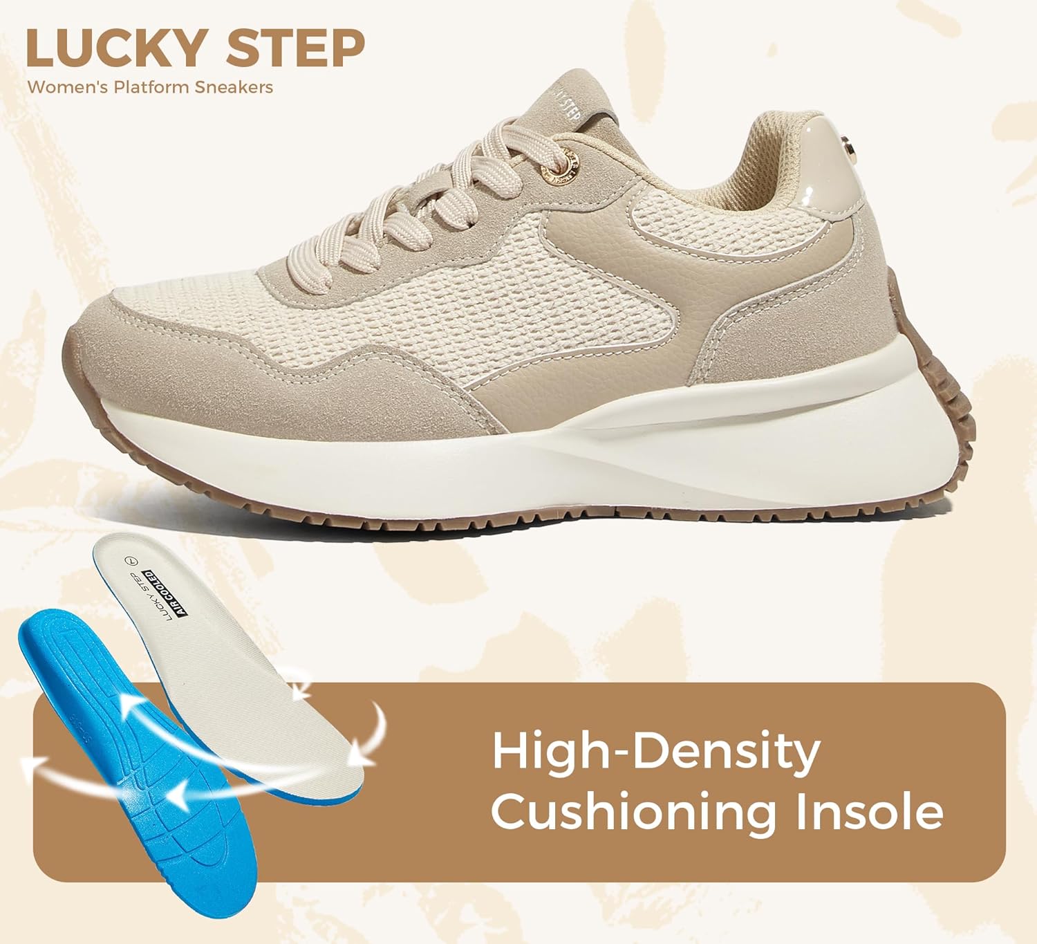 LUCKY STEP Women's Fashion Platform Sneakers Comfortable Breathable Running Walking Shoes Anti-Slip Casual Tennis Skate