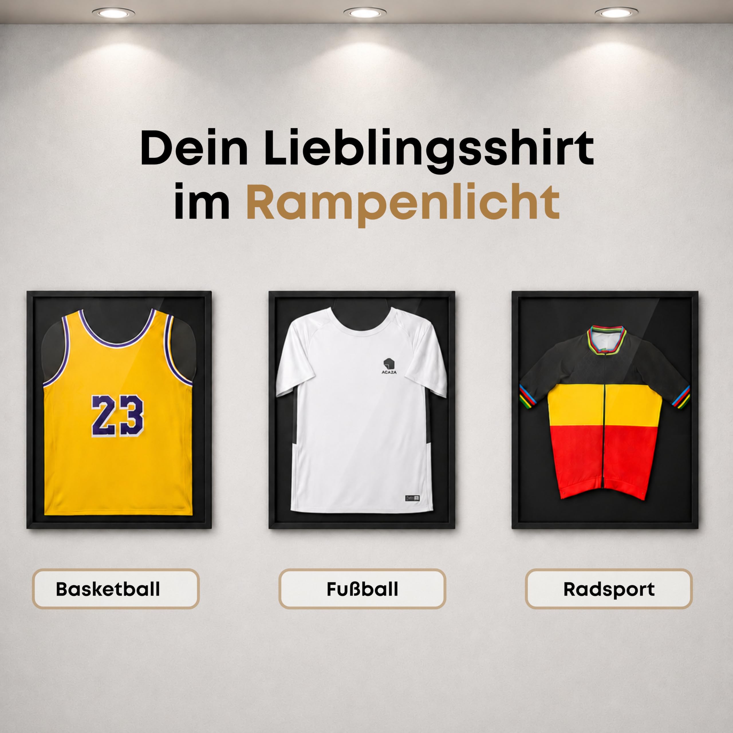 ACAZA Trikotrahmen 70 x 90cm XL Groß, 3D Bilderrahmen tief zum befüllen mit Fußball-, Eishockey-, Rugby-, NBA-trikot, mit Aufhänger, Holz und Acrylglas, Schwarz