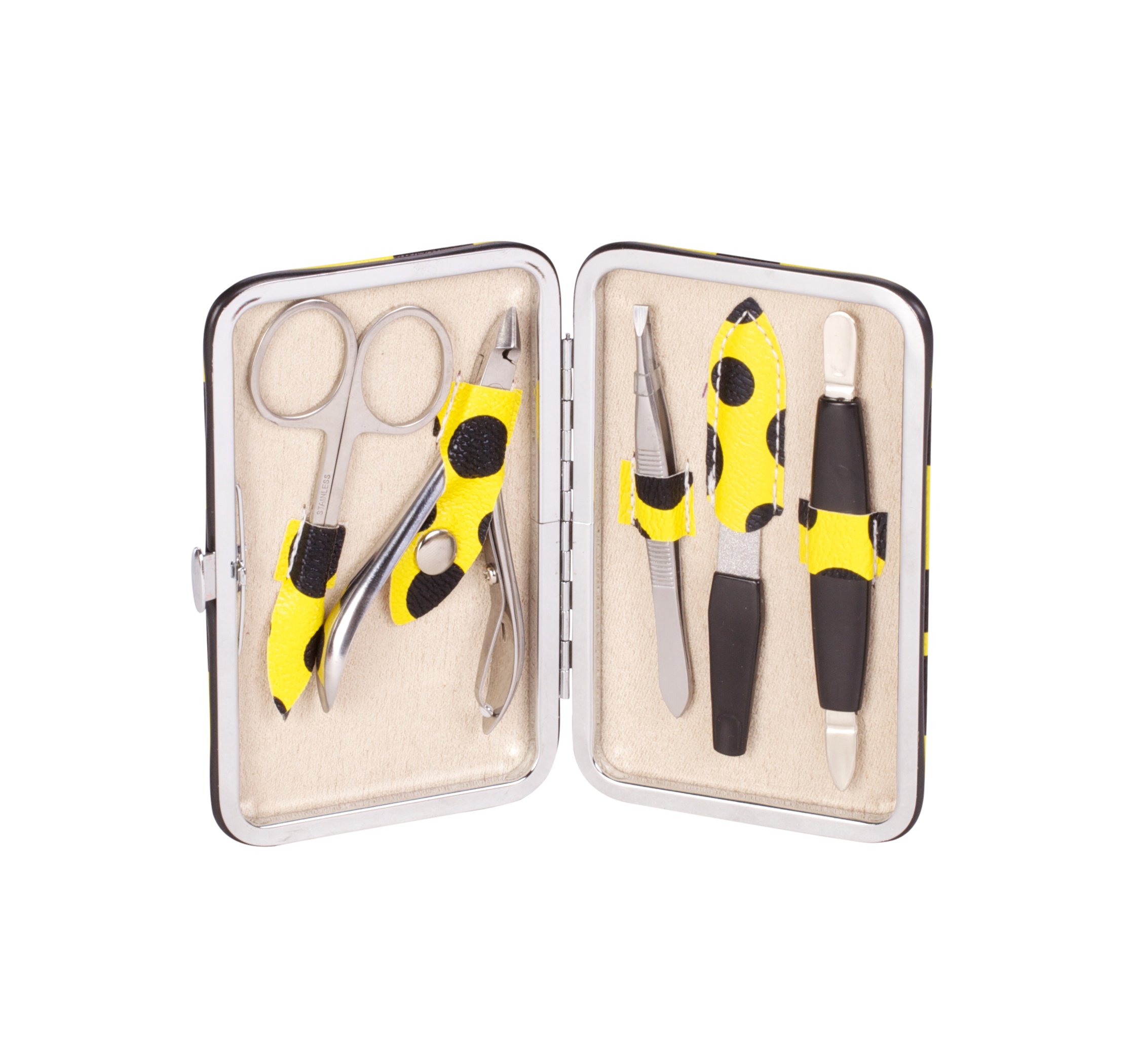 Danielle Creations Manicure Set, Yellow with Black Spots - 5 Piece