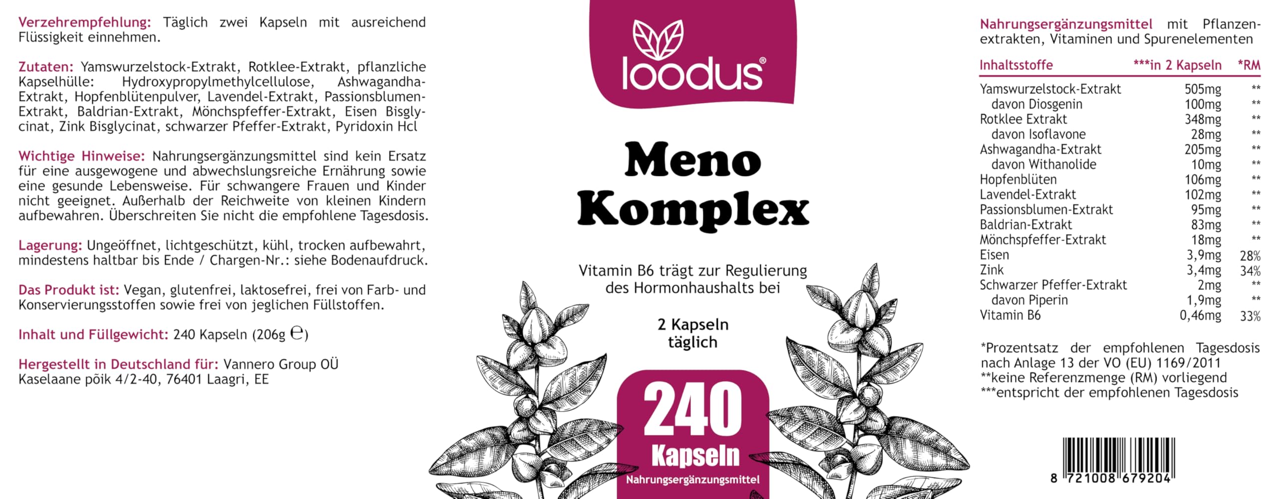 12fach Meno Komplex Wechseljahre Tabletten pflanzlich - Meno Balance Kur | 240 Yamswurzel Kapseln hochdosiert & Rotklee Kapseln + Ashwagandha Mönchspfeffer hochdosiert & B6 für Hormon Balance Frauen