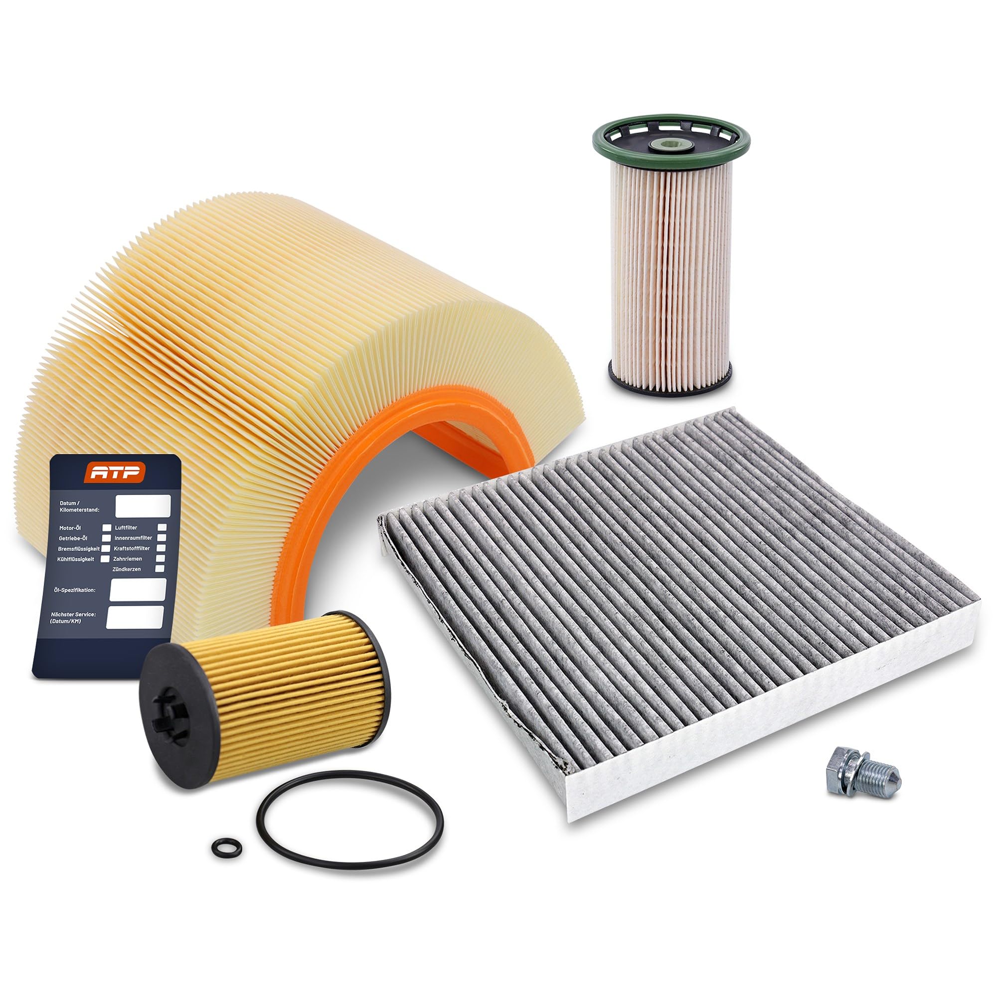 BESTPRICE Set di filtri di ispezione con 1x filtro olio, 1x filtro carburante, 1x filtro aria abitacolo, 1x filtro aria, 1x tappo di scarico olio con guarnizione, 1x cartellino cambio olio
