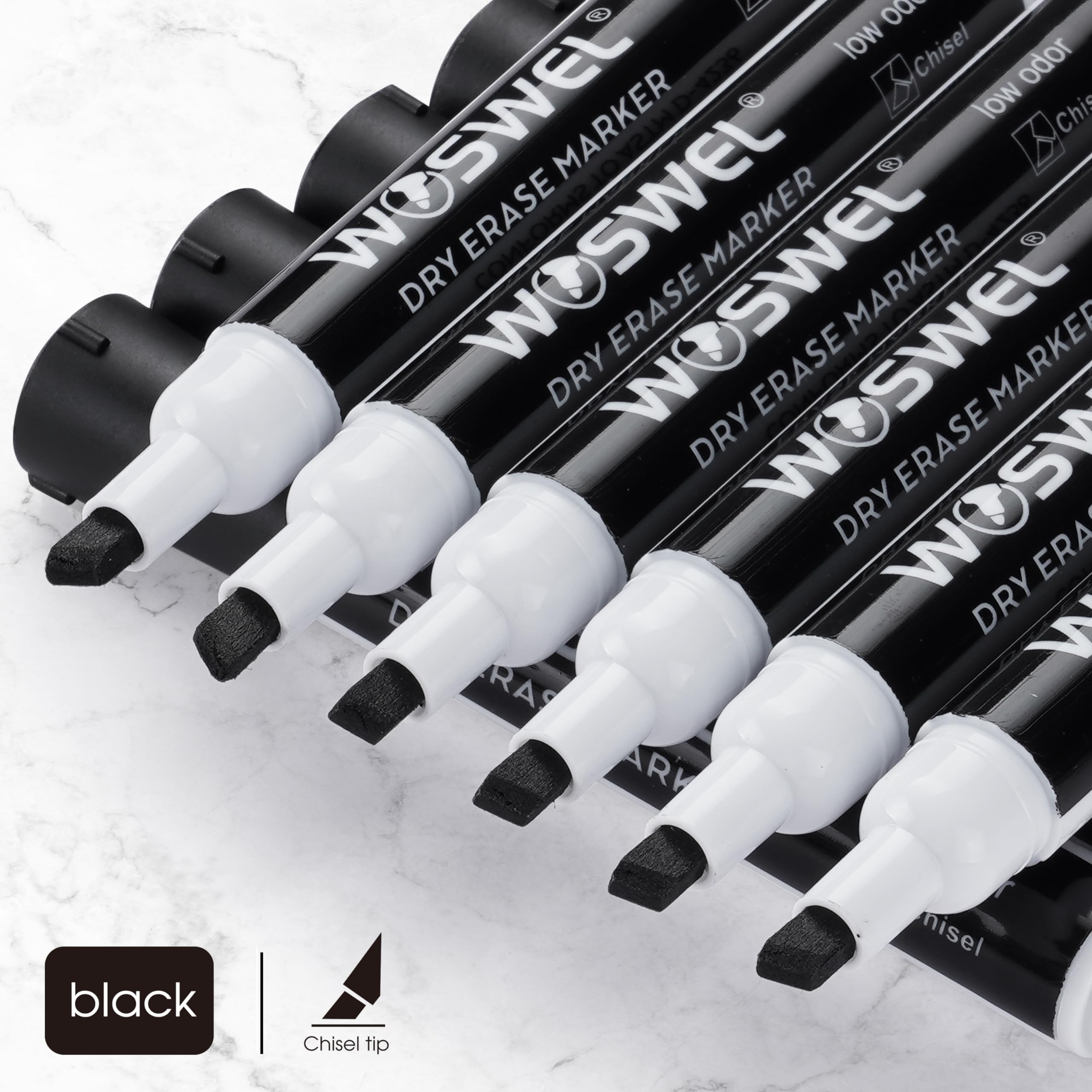 WOSWEL Dry Erase Markers – 60 Bulk Pack, Black Chisel Tip, Low Odor, For Whiteboards & Classrooms