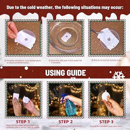 Miniatura 5 de Paquete de 5 luces de Navidad para ventana con temporizador, funciona con pilas, multicolor, copo de nieve, árbol, estrella, ciervo, campanas con