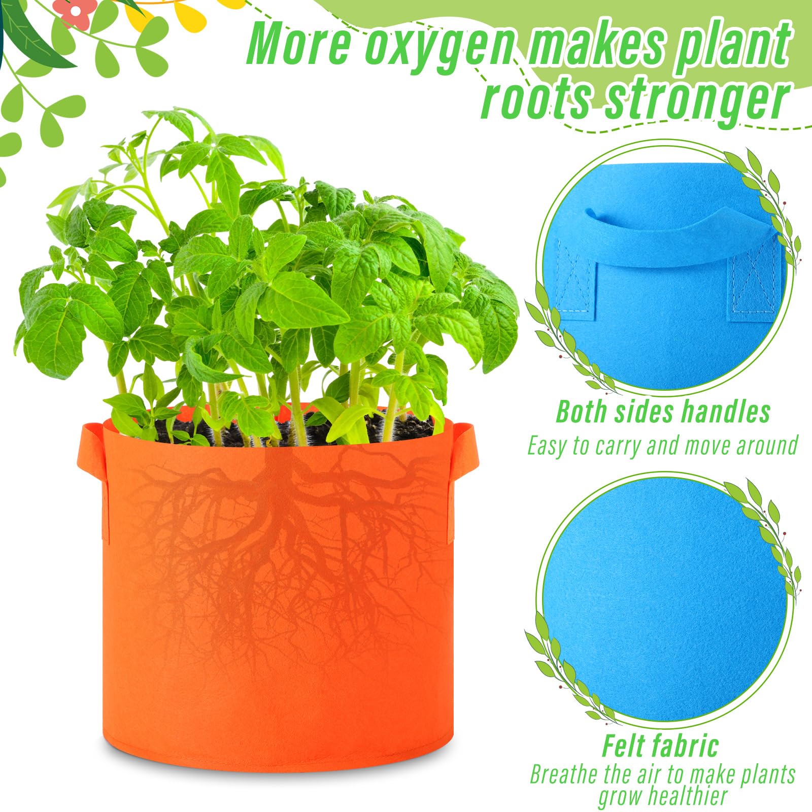 Ziliny Bolsas de cultivo de plantas coloridas de 3 galones/5 galones, bolsas de cultivo no tejidas a granel, macetas de tela con asas, bolsas para macetas de tomate para jardín al aire libre,